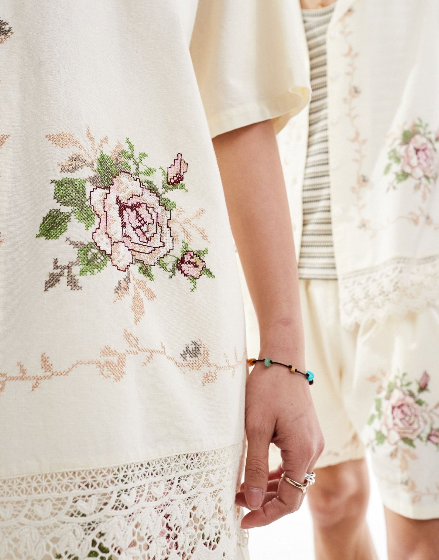Reclaimed Vintage unisex limited edition embroidered shirt with lace detail - ASOS Sample Sale EU Store