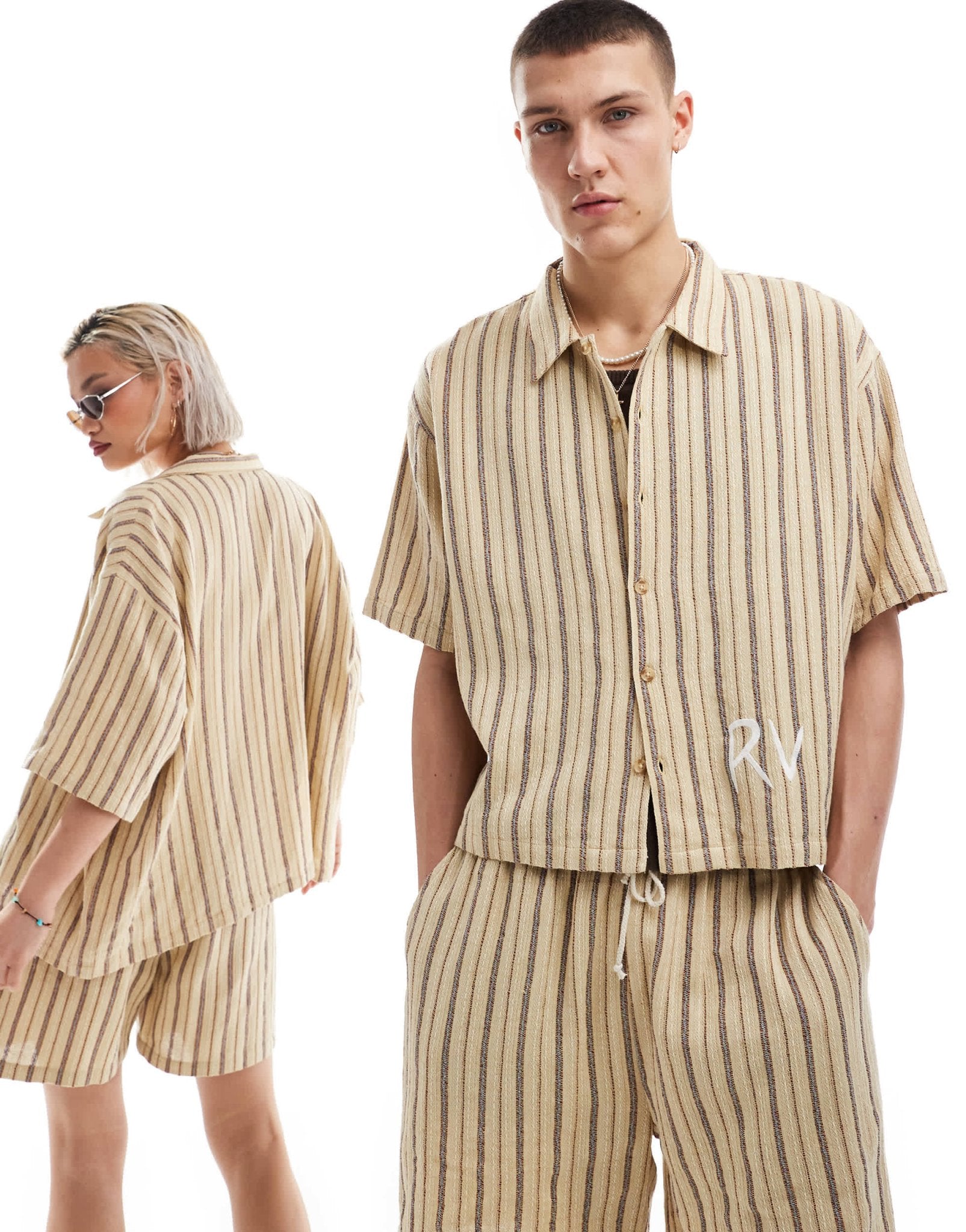 Reclaimed Vintage unisex textured stripe shirt co - ord - ASOS Sample Sale EU Store