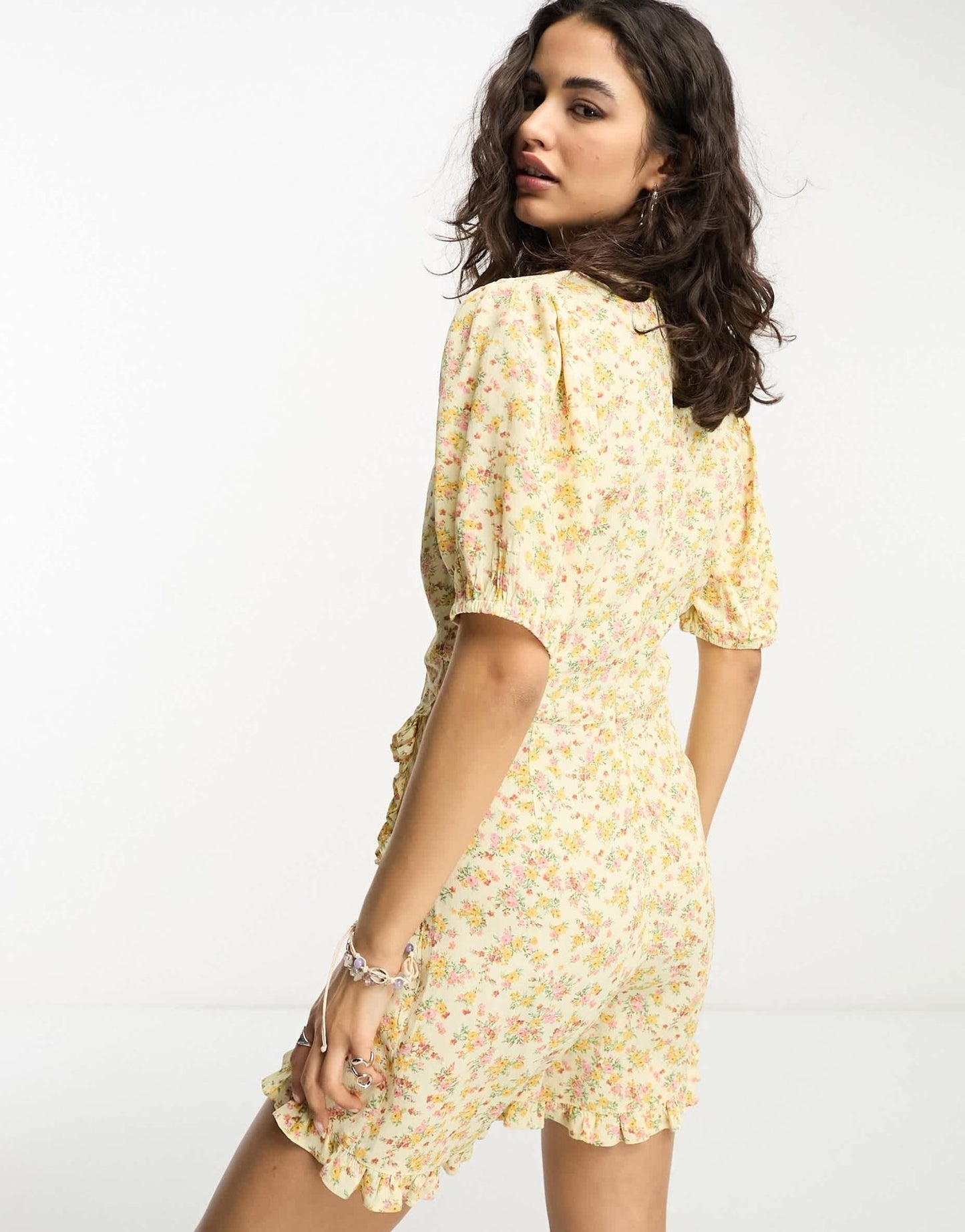 Reclaimed Vintage wrap tea playsuit with ruffles in yellow ditsy floral - ASOS Sample Sale EU Store