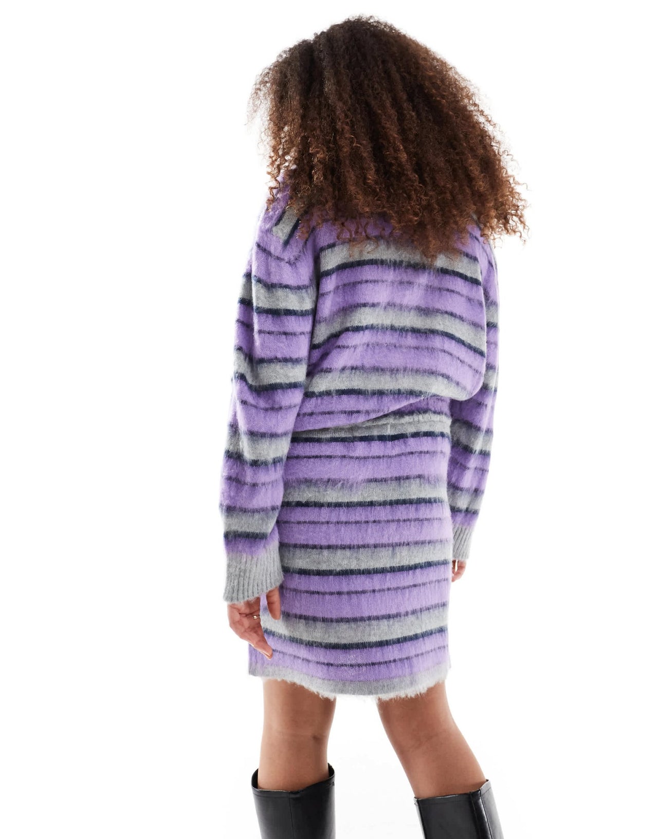 Renee Studio Plus exclusive pocket detail knitted mini skirt co - ord in brushed purple stripe - ASOS Sample Sale EU Store