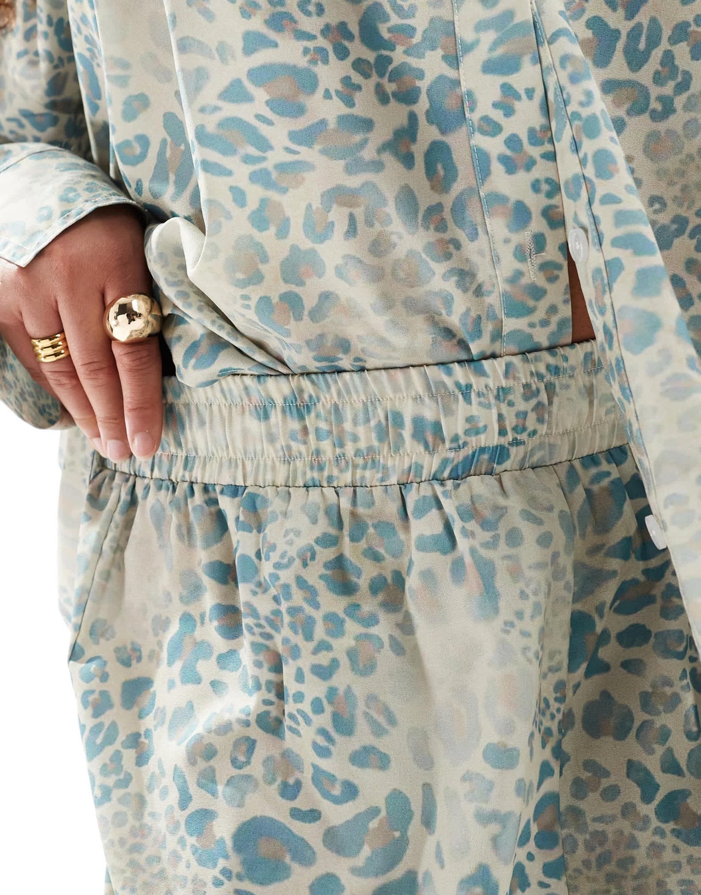Renee Studio Plus exclusive satin drawstring waist wide leg trousers co - ord in animal print - ASOS Sample Sale EU Store