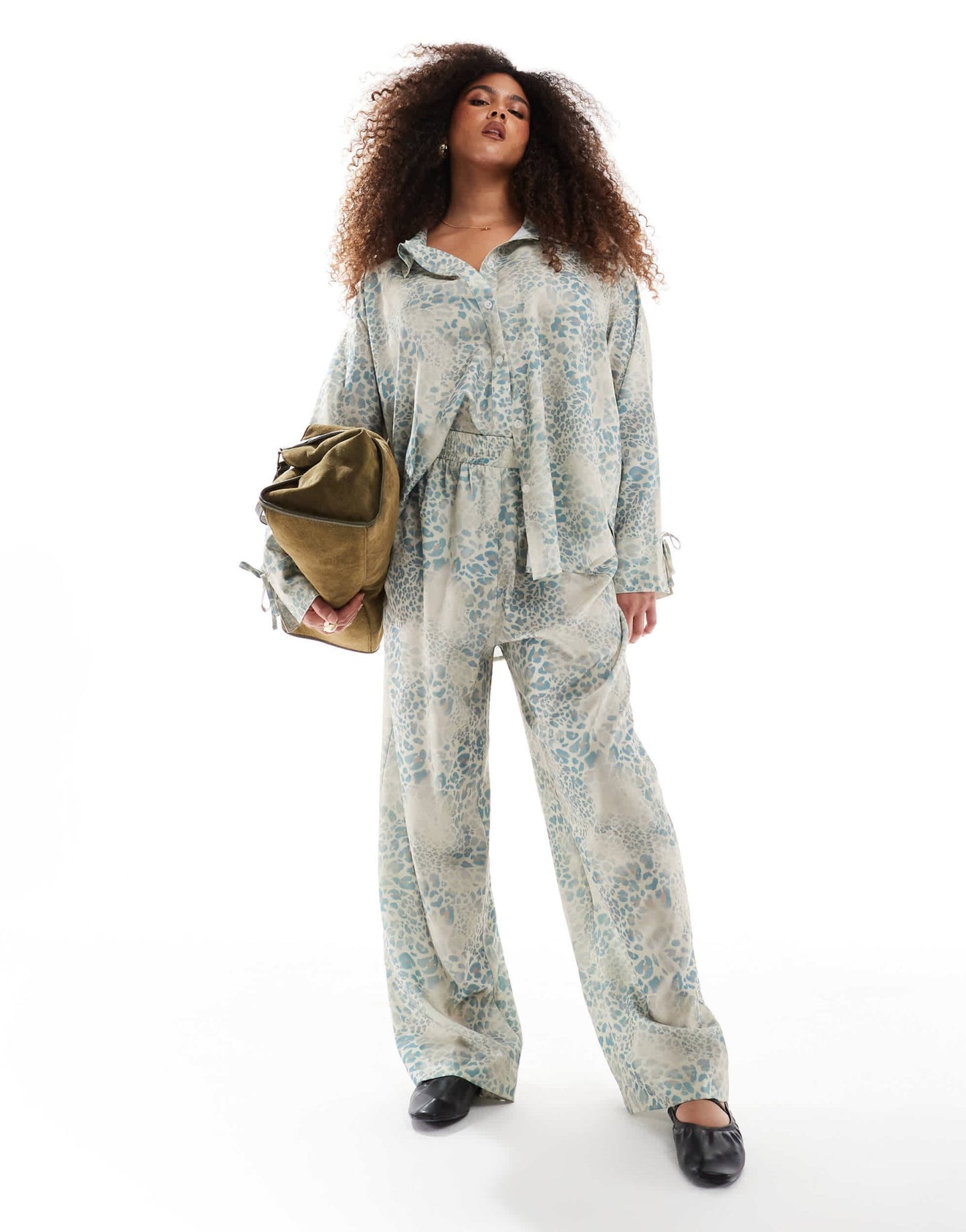 Renee Studio Plus exclusive satin drawstring waist wide leg trousers co - ord in animal print - ASOS Sample Sale EU Store