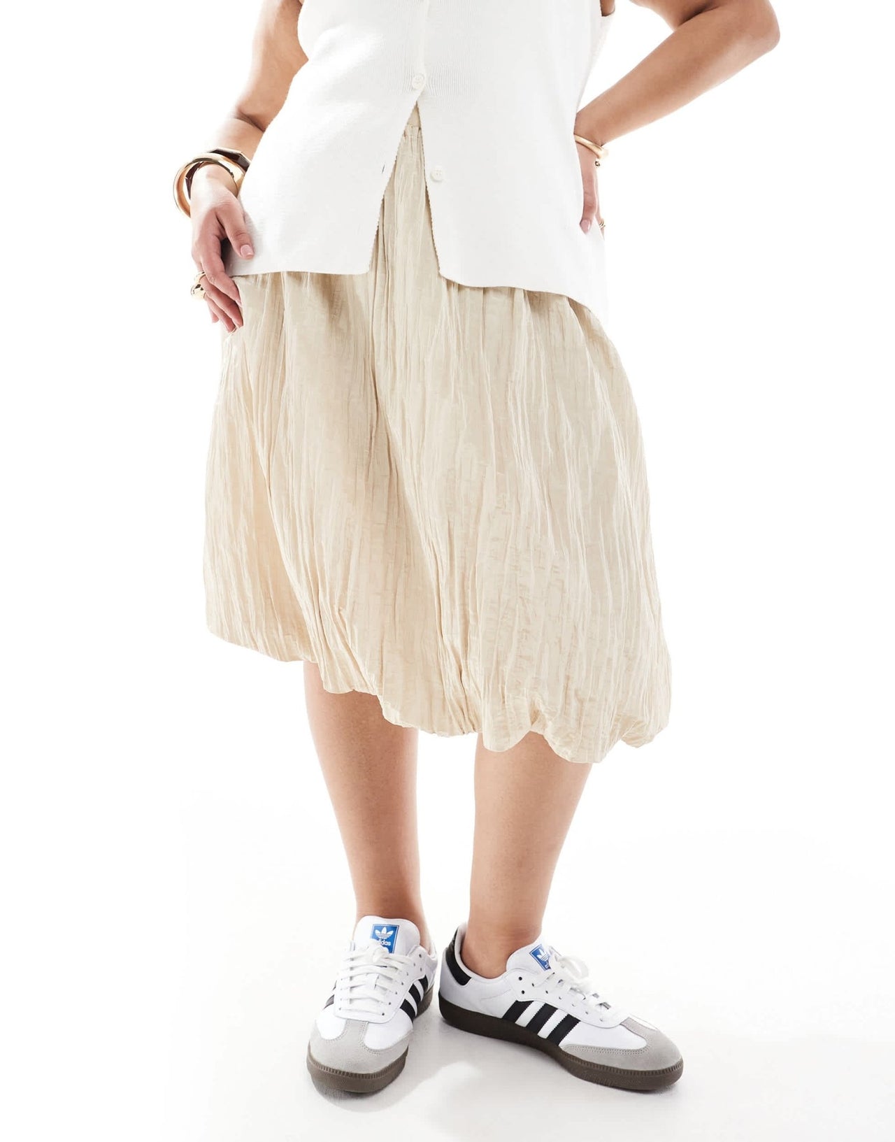 Renee Studio Plus exclusive textured puffball midi skirt in beige - ASOS Sample Sale EU Store