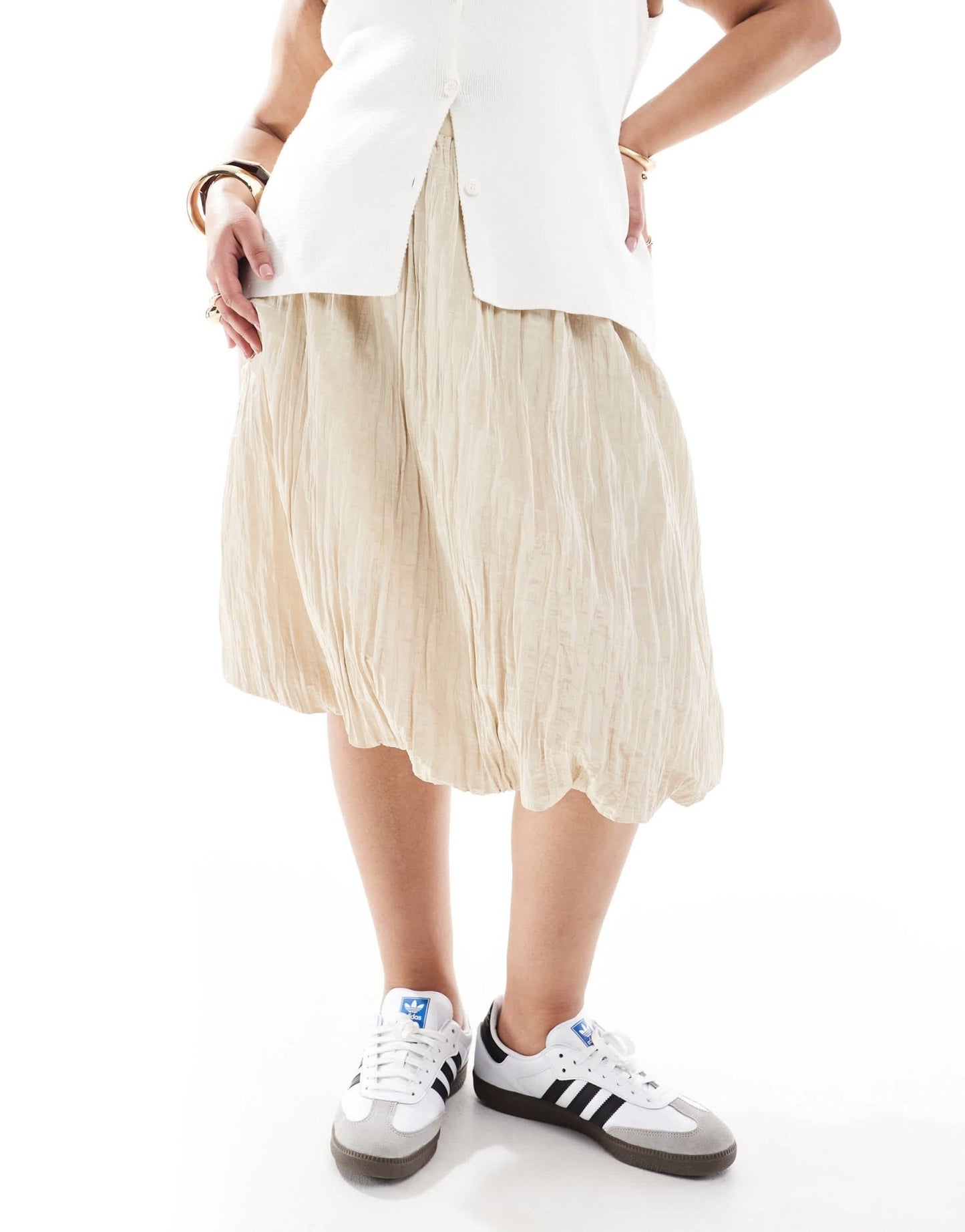 Renee Studio Plus exclusive textured puffball midi skirt in beige - ASOS Sample Sale EU Store