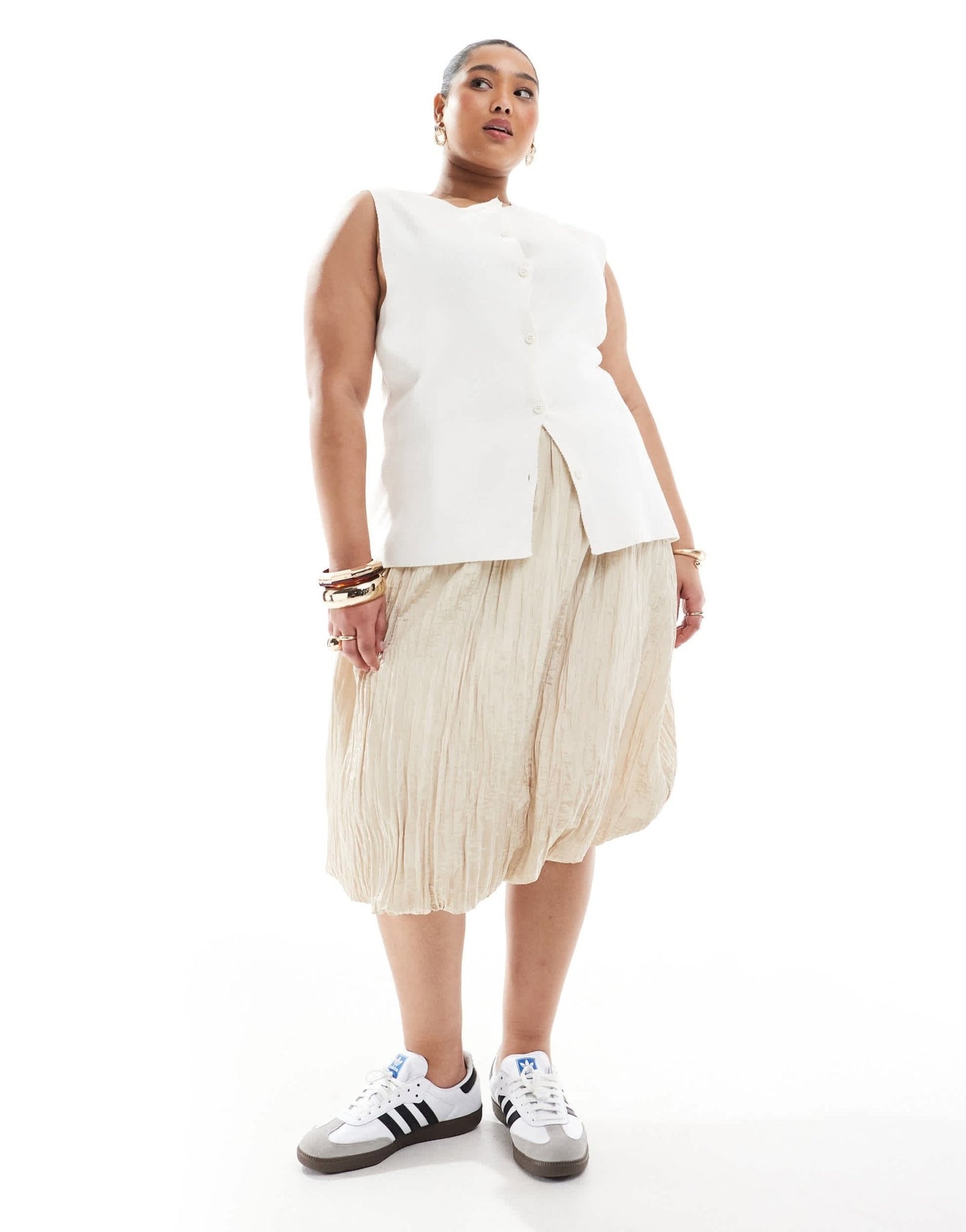 Renee Studio Plus exclusive textured puffball midi skirt in beige - ASOS Sample Sale EU Store