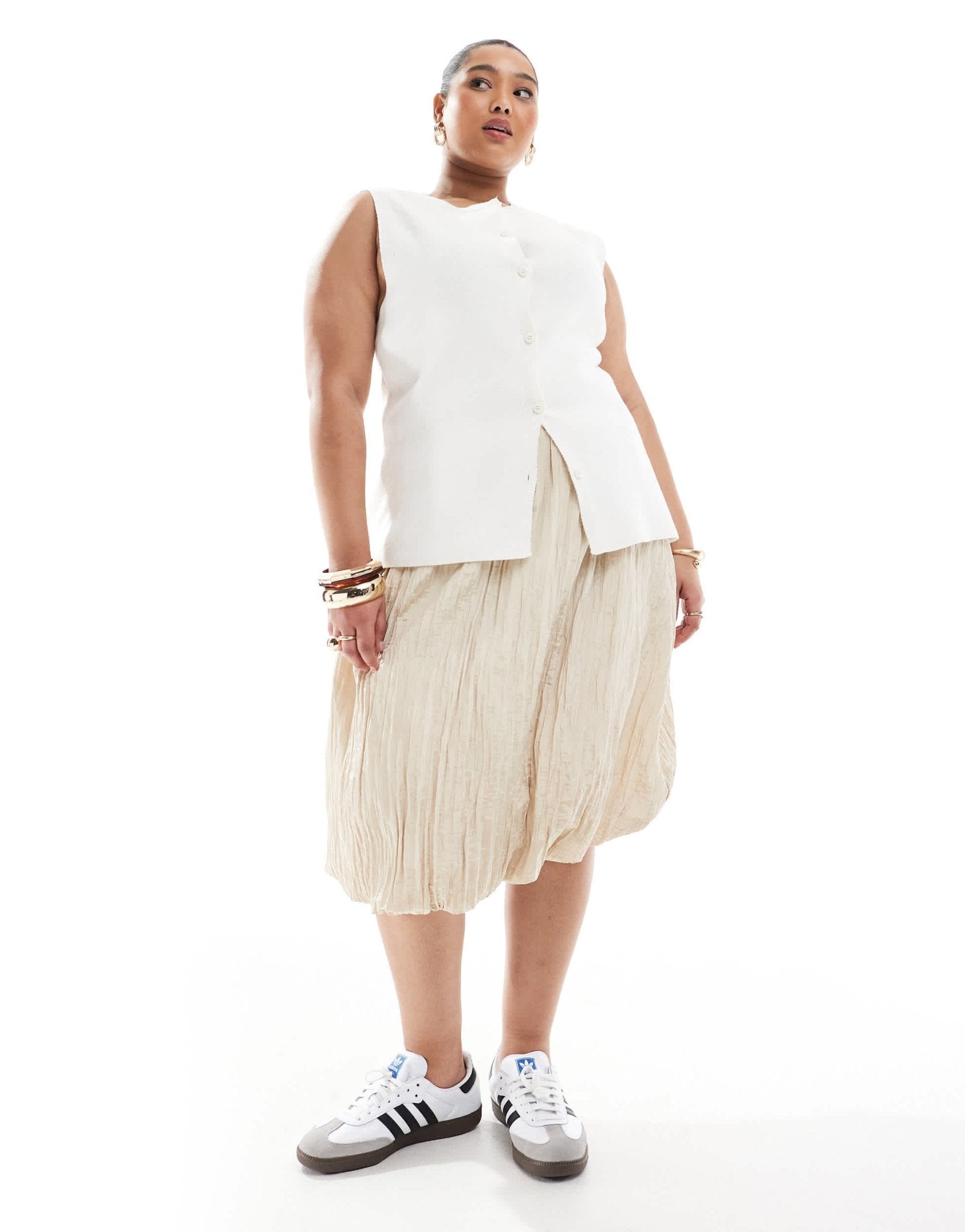 Renee Studio Plus exclusive textured puffball midi skirt in beige - ASOS Sample Sale EU Store
