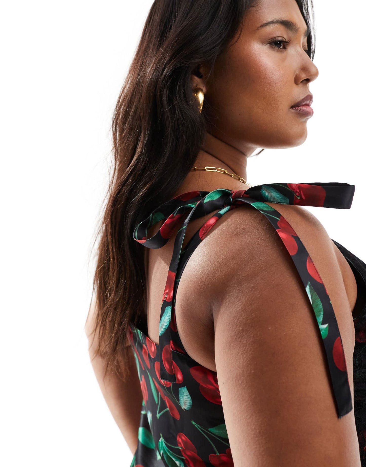 Renee Studio Plus x Holly Wynne exclusive cami tie sleeve maxi satin slip dress in black cherry print - ASOS Sample Sale EU Store