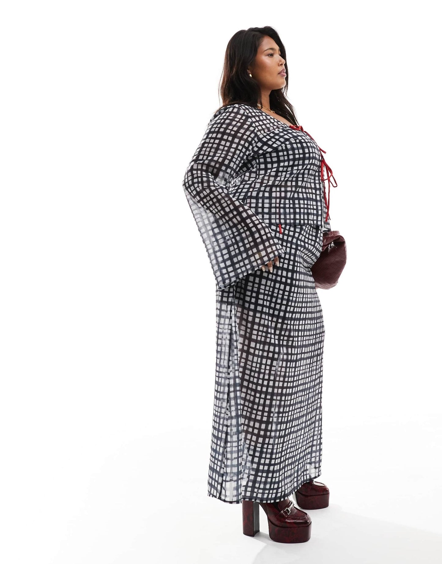 Renee Studio Plus x Holly Wynne exclusive maxi skirt co - ord in grey check - ASOS Sample Sale EU Store