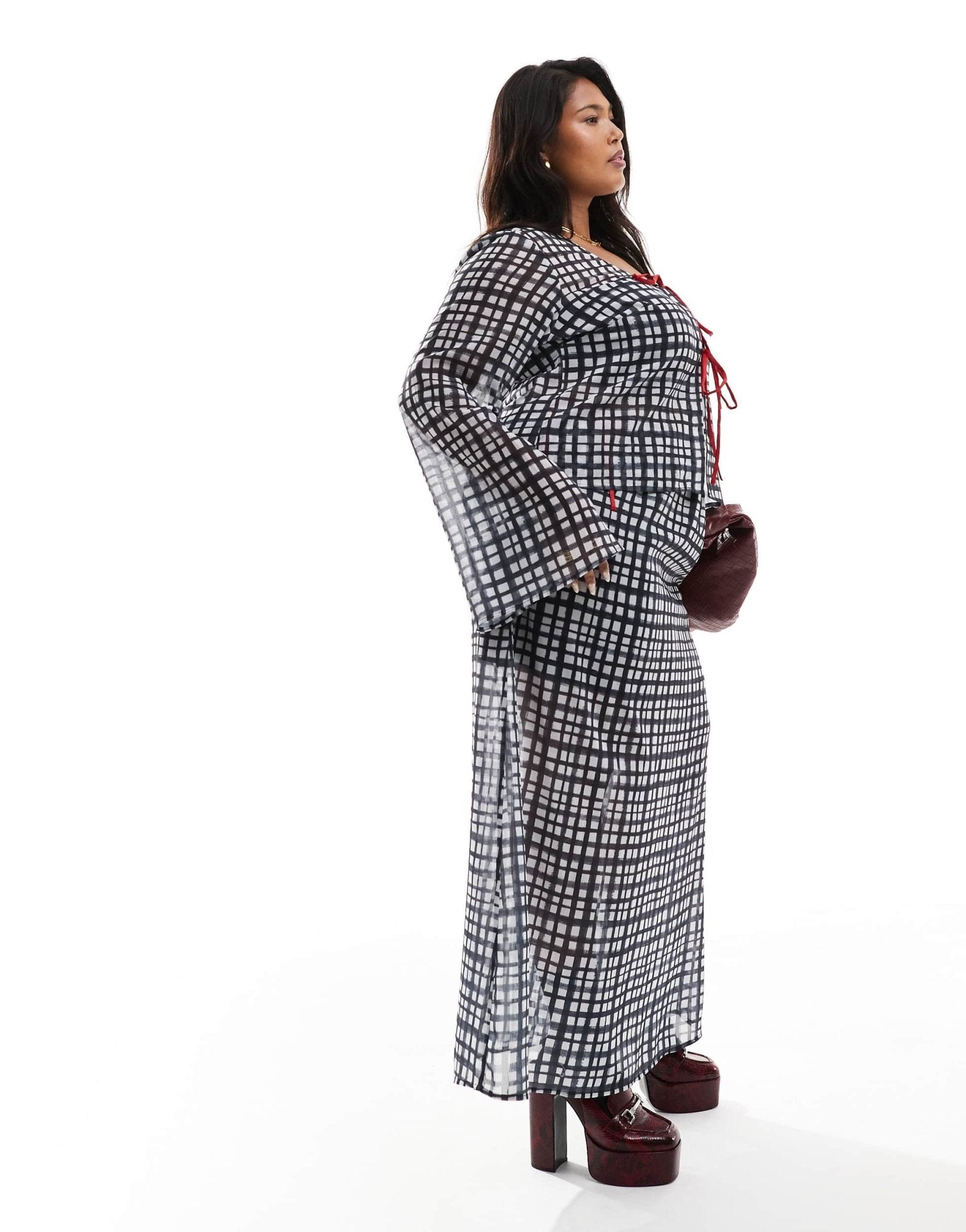 Renee Studio Plus x Holly Wynne exclusive maxi skirt co - ord in grey check - ASOS Sample Sale EU Store