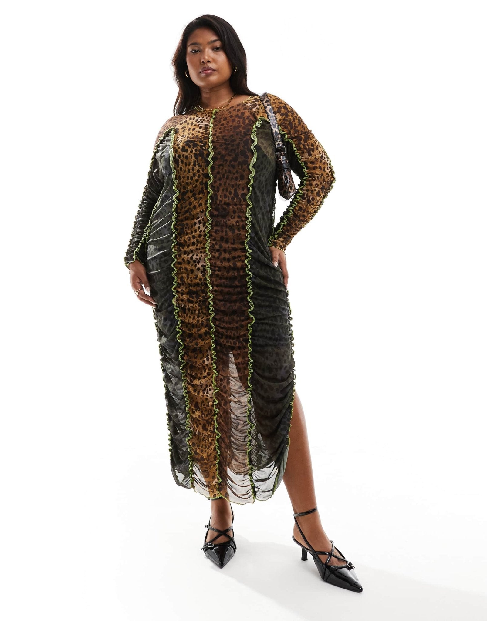 Renee Studio Plus x Holly Wynne exclusive mesh high neck midi dress in leopard print - ASOS Sample Sale EU Store
