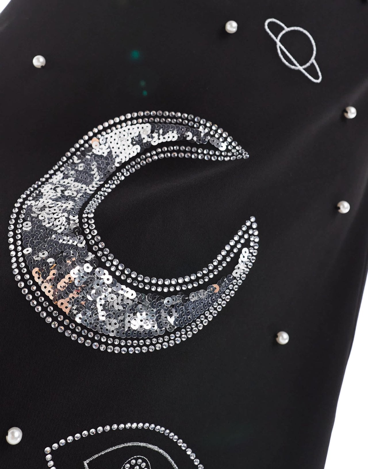 Renee Studio Plus x Michelle Nayla exclusive celestial sequin and pearl embellished side split mini dress in black - ASOS Sample Sale EU Store