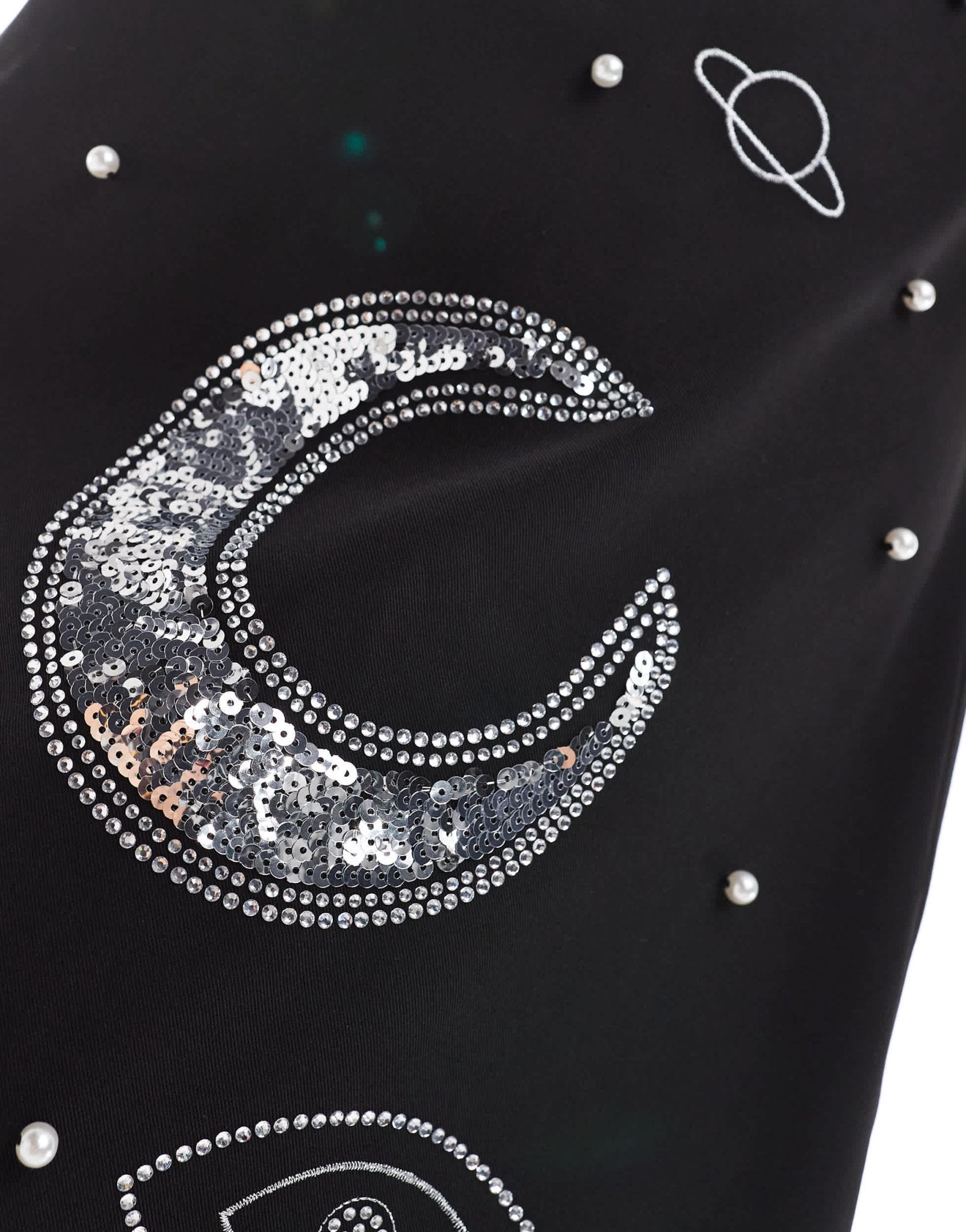 Renee Studio Plus x Michelle Nayla exclusive celestial sequin and pearl embellished side split mini dress in black - ASOS Sample Sale EU Store