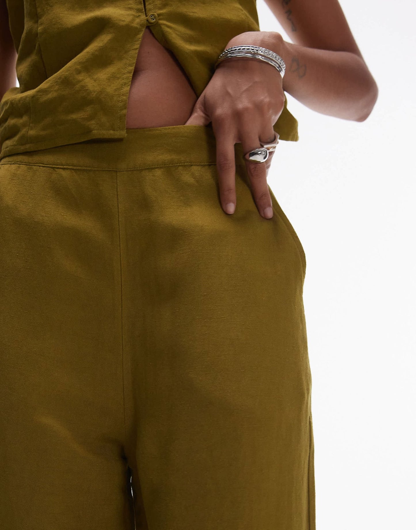 Rhythm maya wide leg trouser in olive green - ASOS Sample Sale EU Store