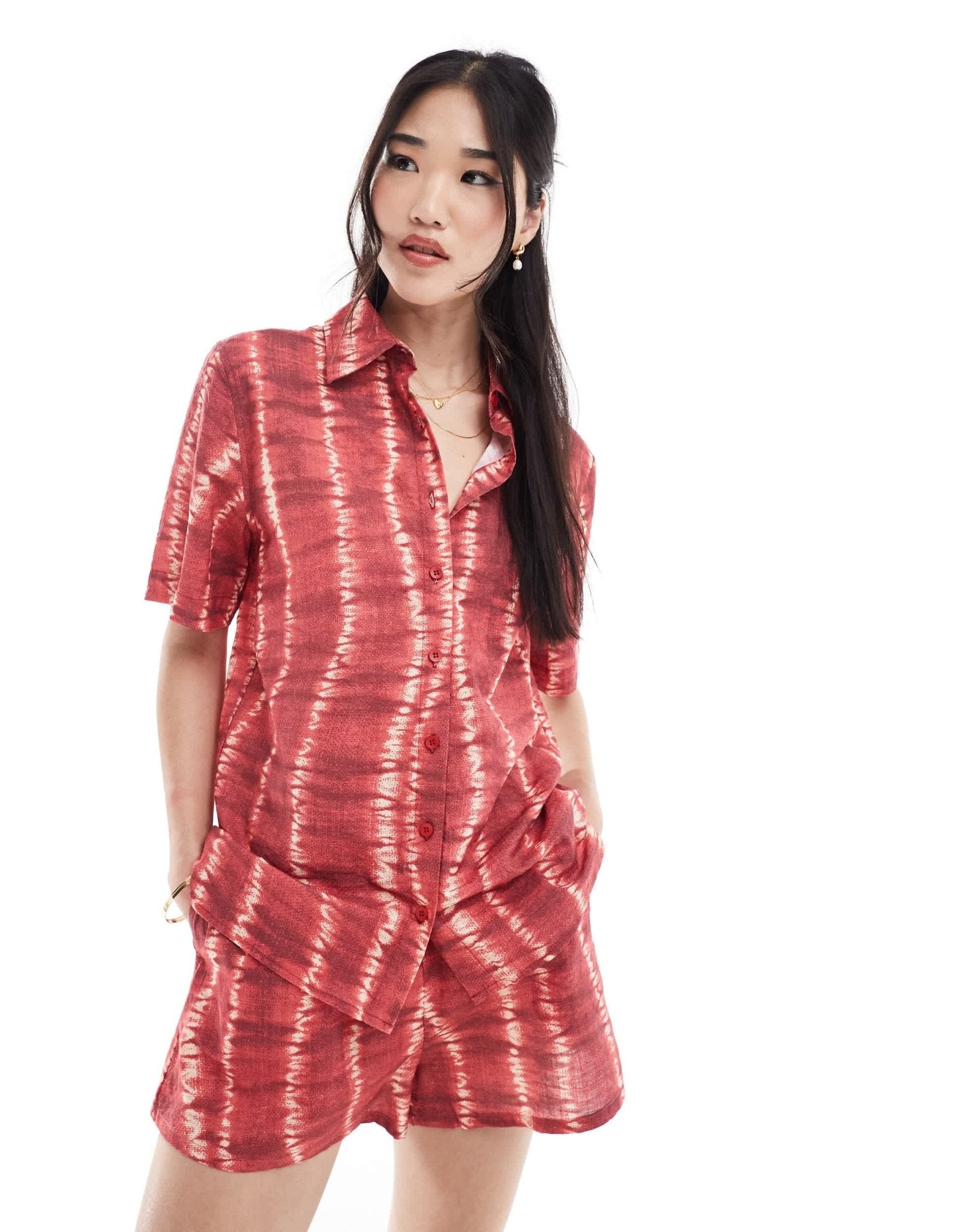 Rhythm sahara tie dye short sleeve beach shirt co - ord in red - ASOS Sample Sale EU Store