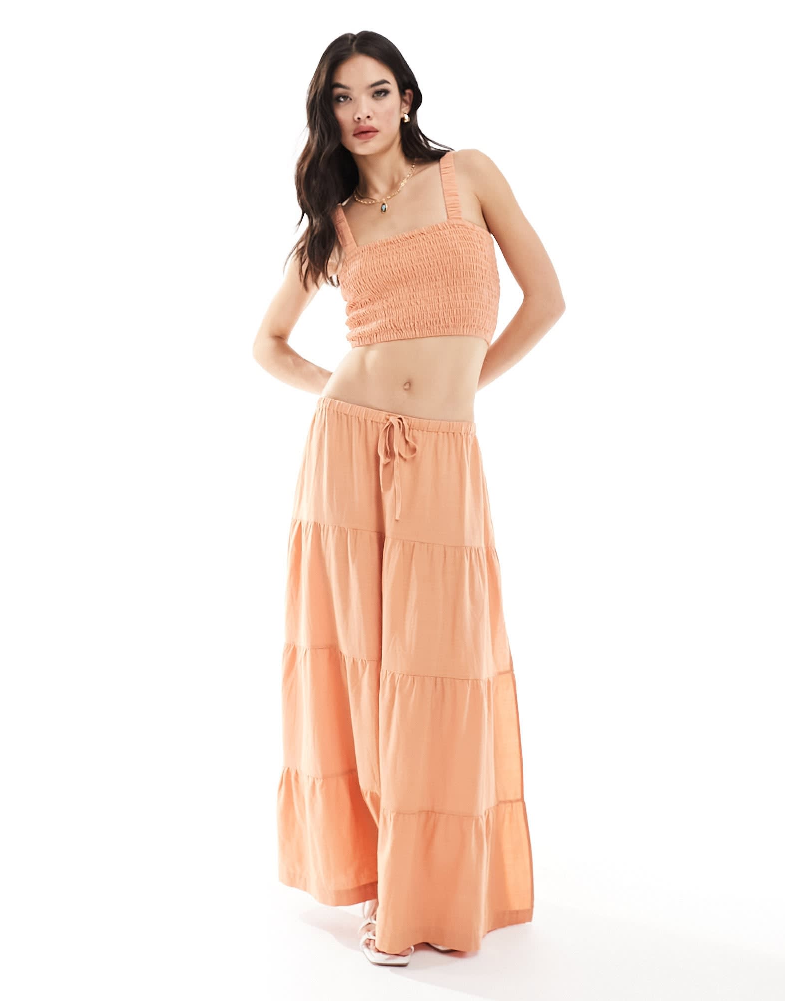 Rhythm sammy smocked beach co - ord top in peach - ASOS Sample Sale EU Store