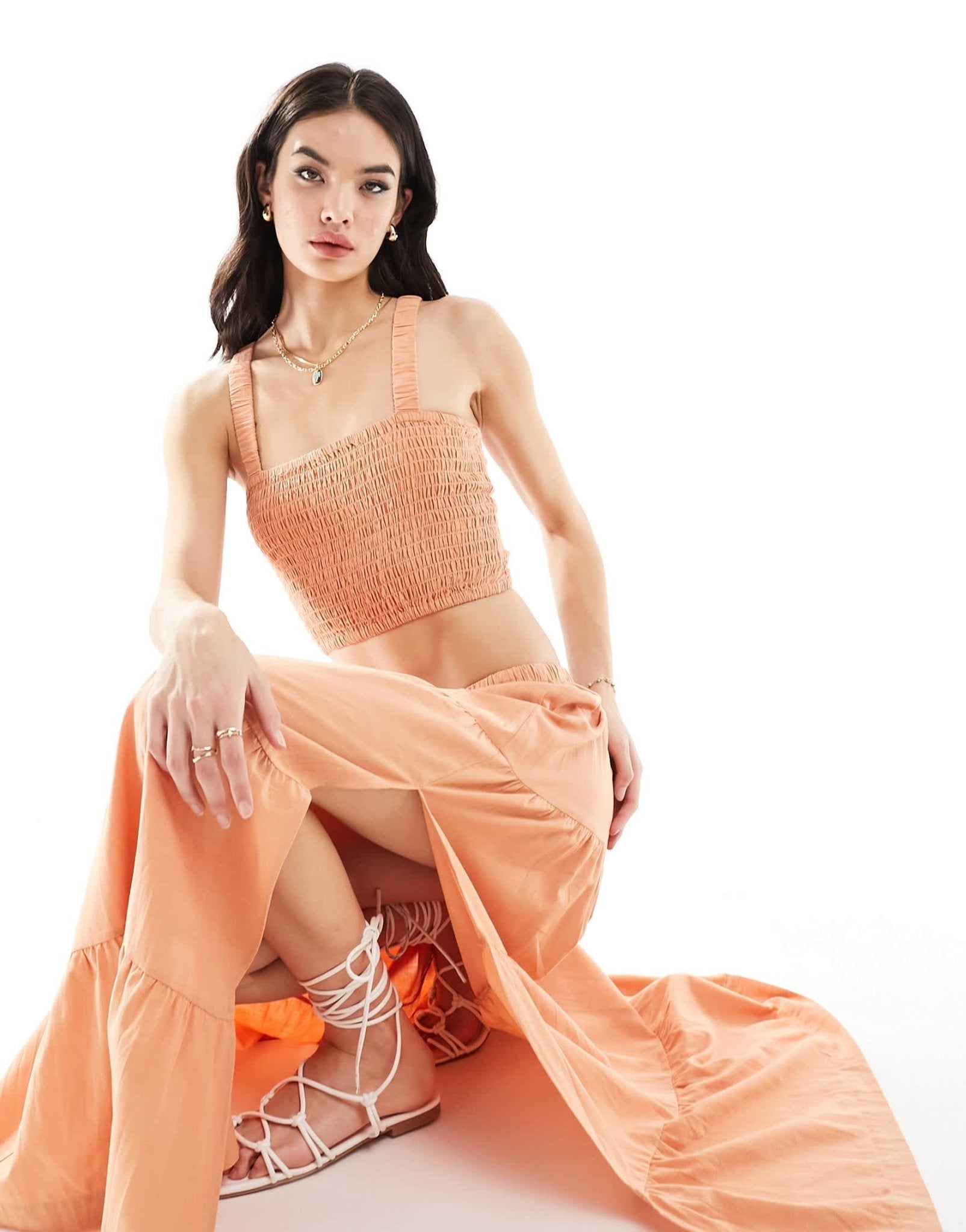 Rhythm sammy smocked beach co - ord top in peach - ASOS Sample Sale EU Store
