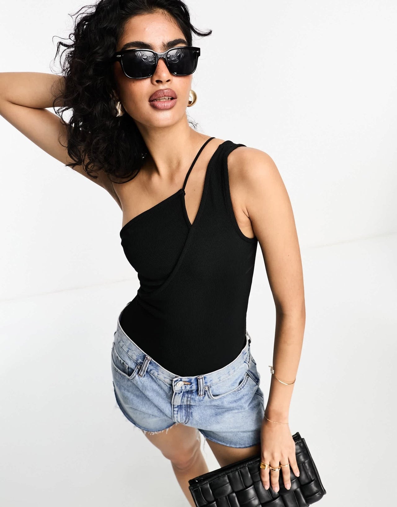 River Island asymmetric cut out bodysuit in black - ASOS Sample Sale EU Store