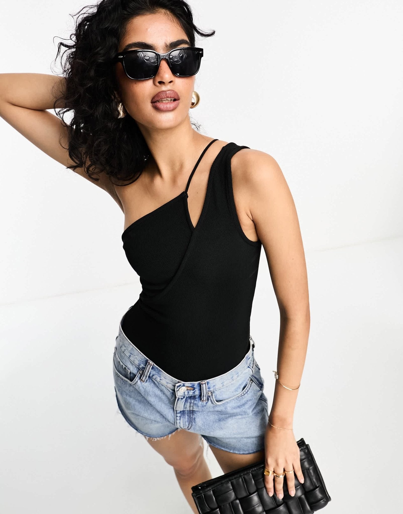 River Island asymmetric cut out bodysuit in black - ASOS Sample Sale EU Store