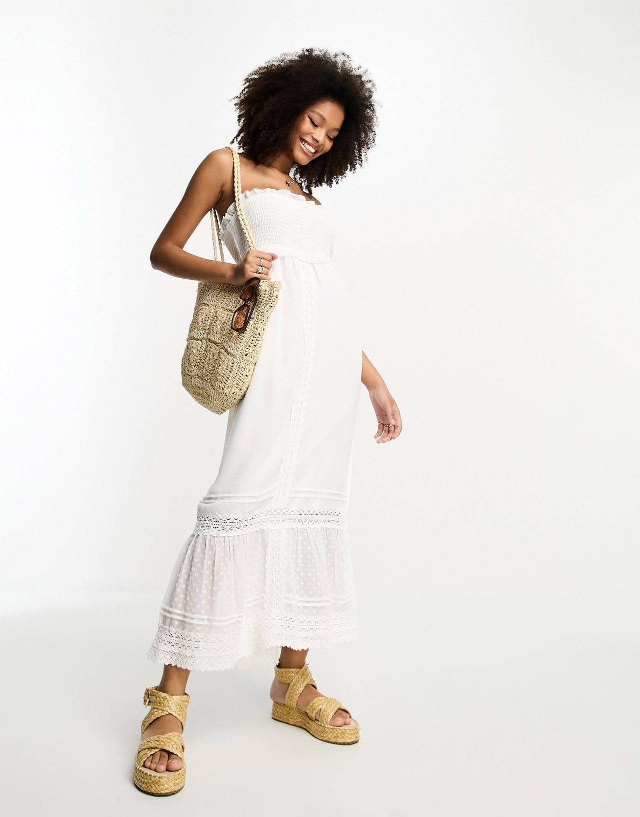 River Island bandeau maxi dress with lace detail in white - ASOS Sample Sale EU Store