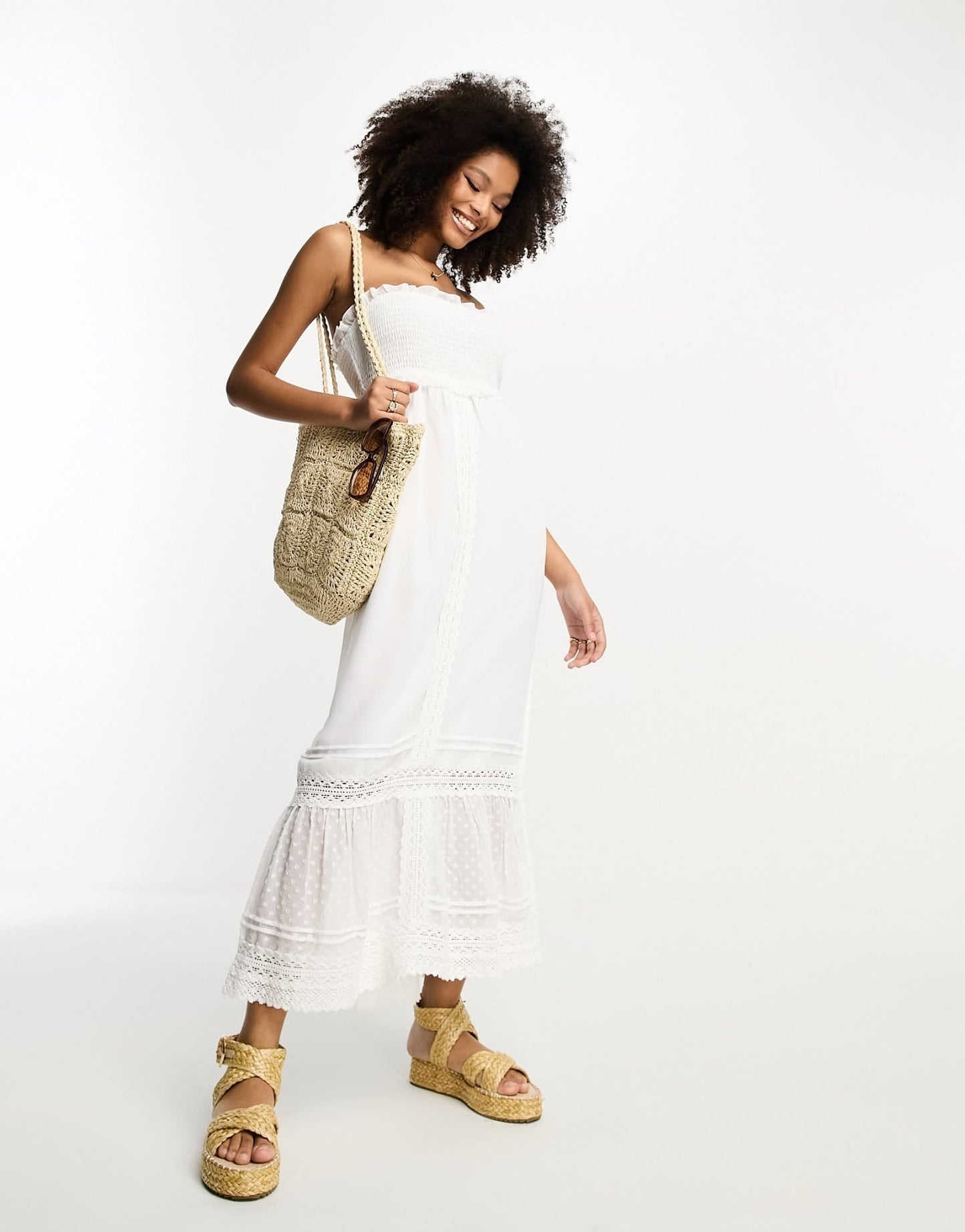 River Island bandeau maxi dress with lace detail in white - ASOS Sample Sale EU Store