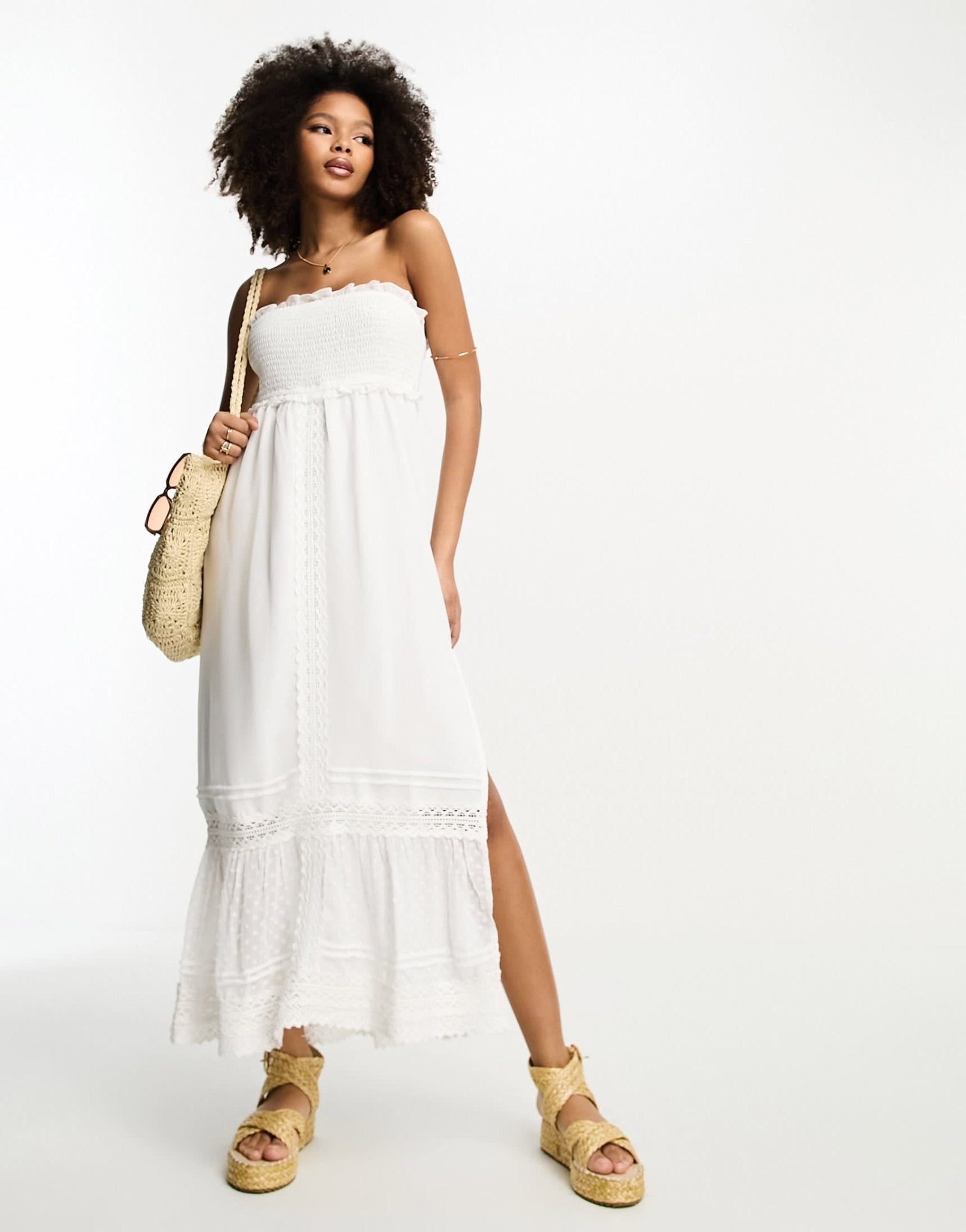 River Island bandeau maxi dress with lace detail in white - ASOS Sample Sale EU Store