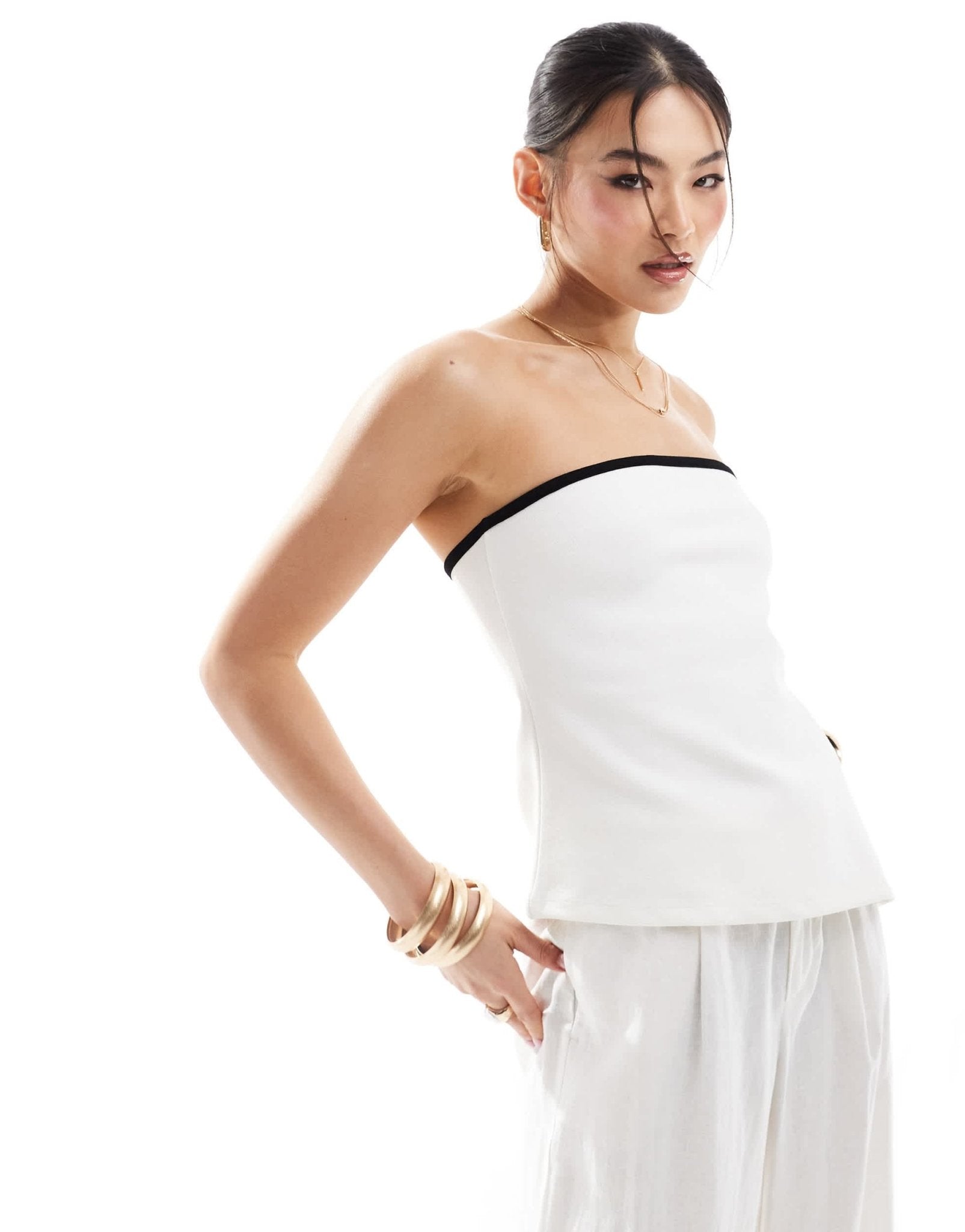 River Island bandeau top with contrast tipping in white - ASOS Sample Sale EU Store