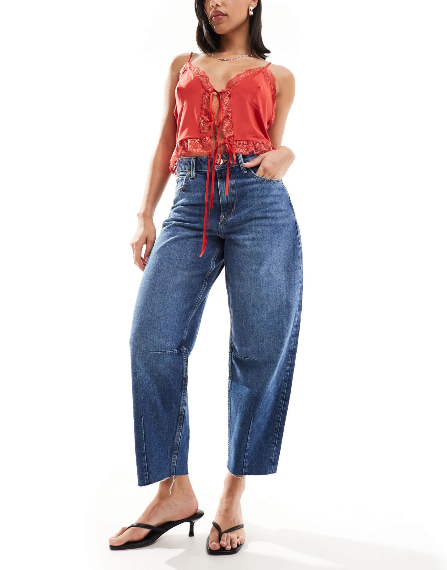 River Island barrel leg jean in midwash blue - ASOS Sample Sale EU Store