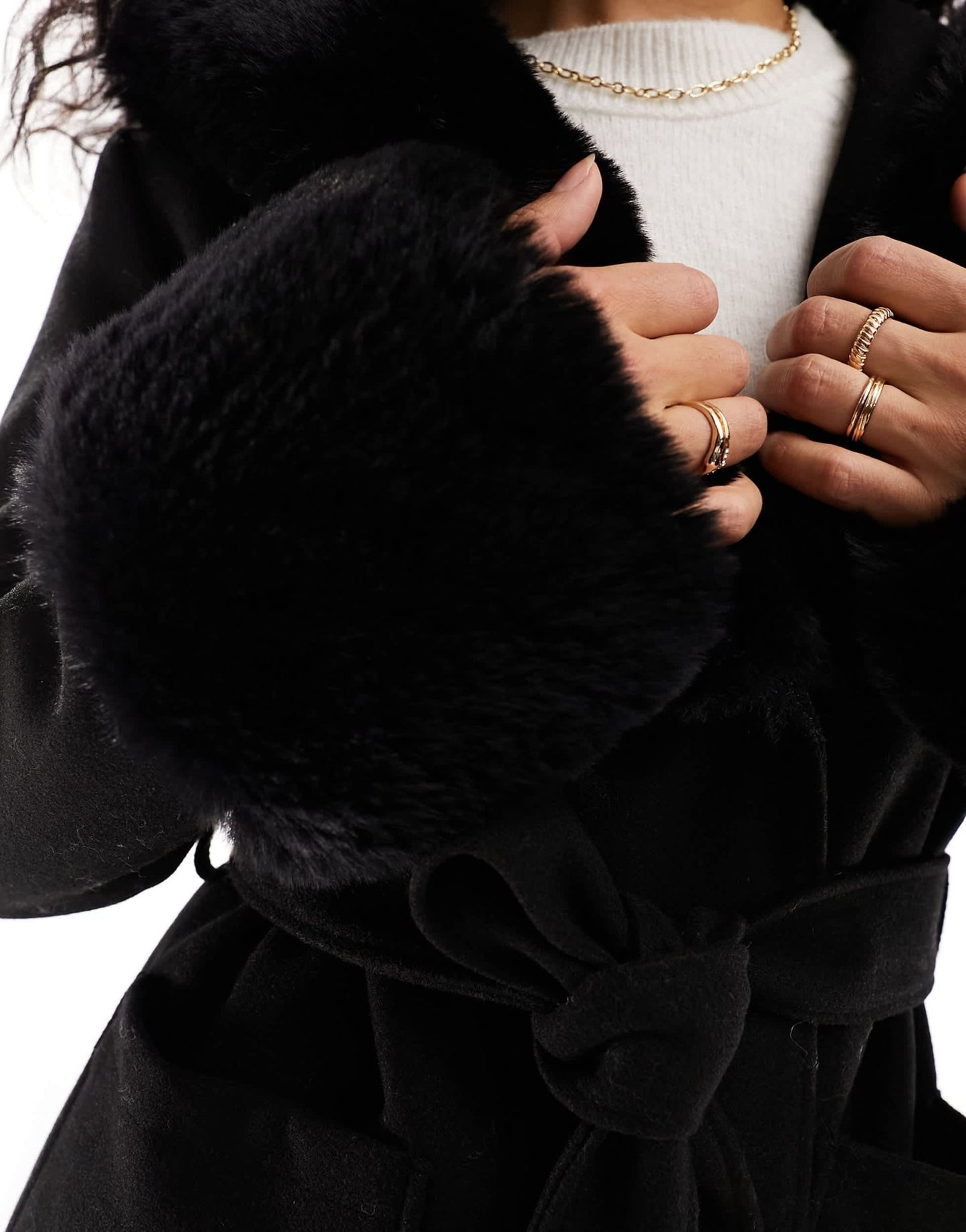River Island belted faux fur short jacket in black - ASOS Sample Sale EU Store