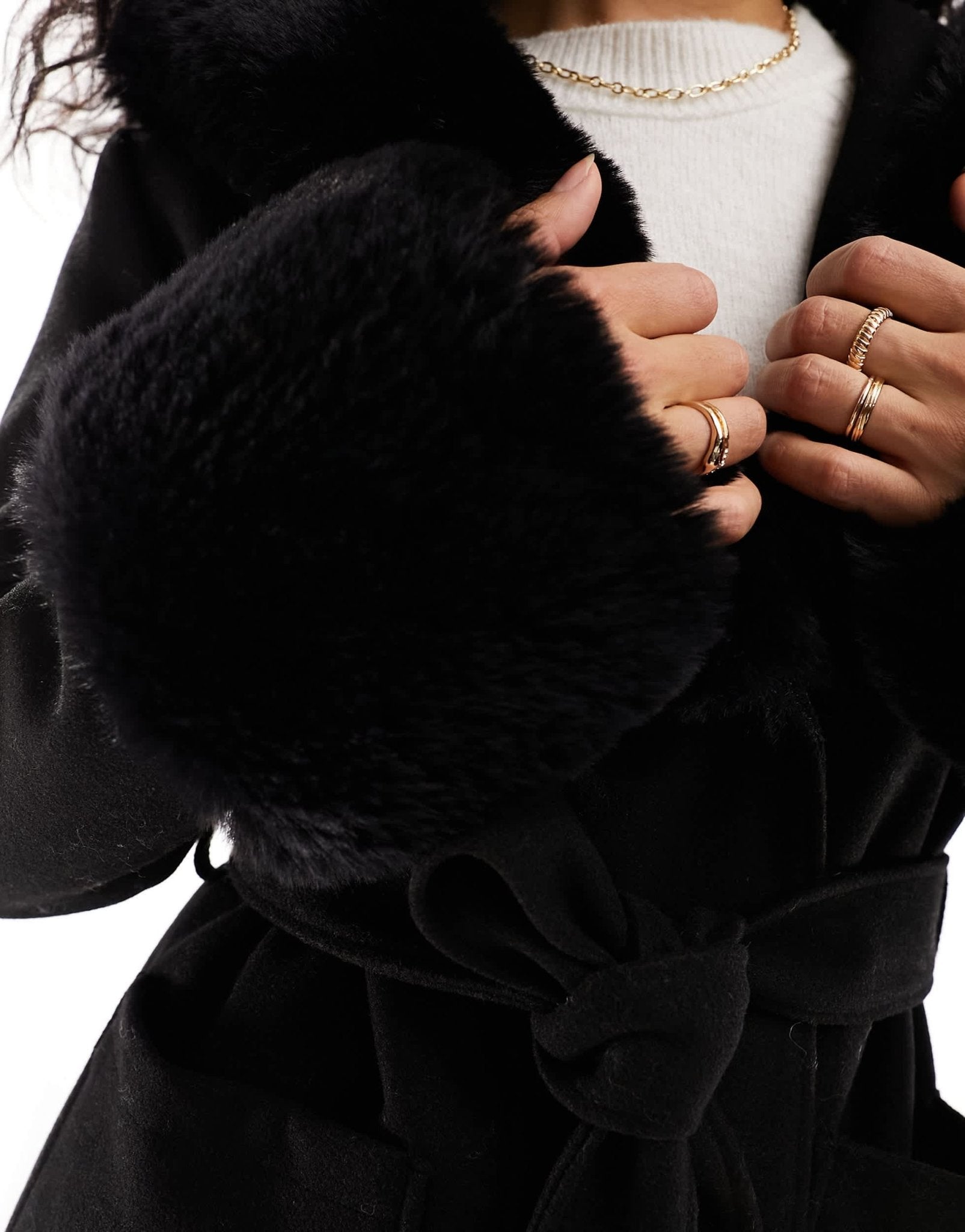 River Island belted faux fur short jacket in black - ASOS Sample Sale EU Store