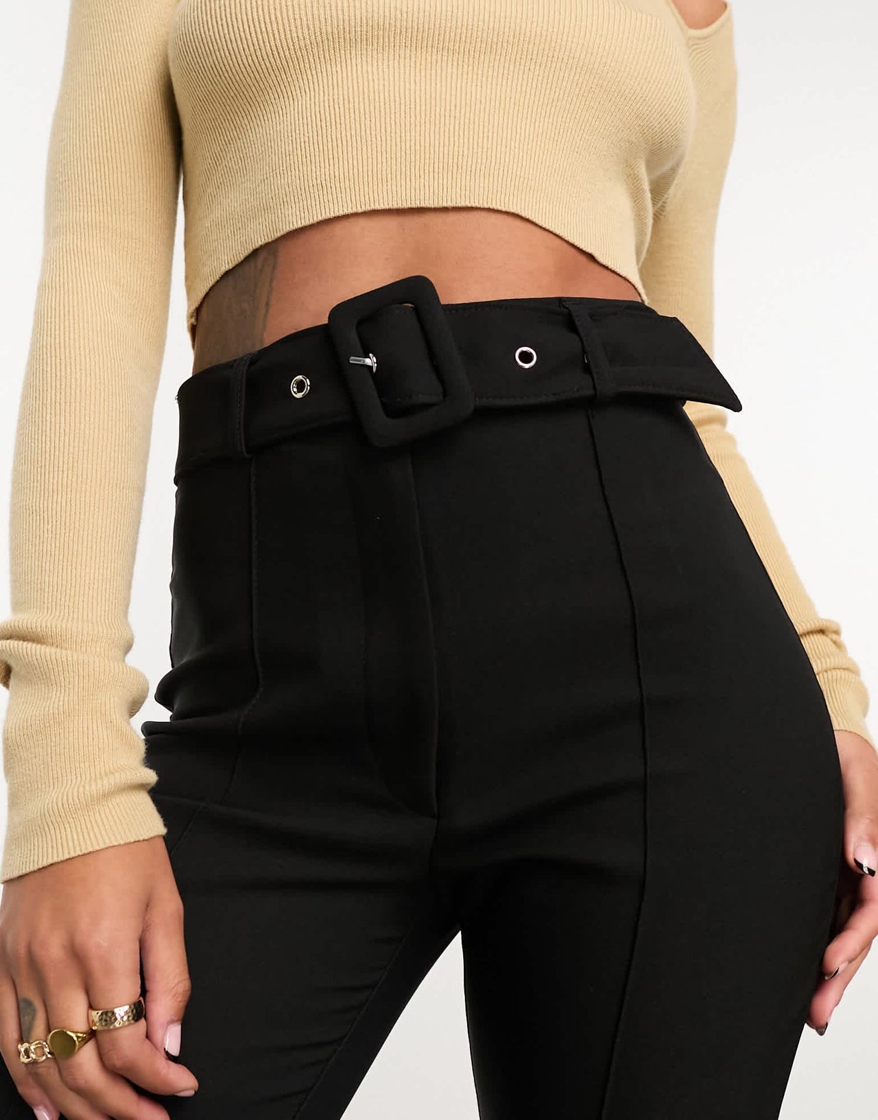 River Island belted peg trouser in black - ASOS Sample Sale EU Store