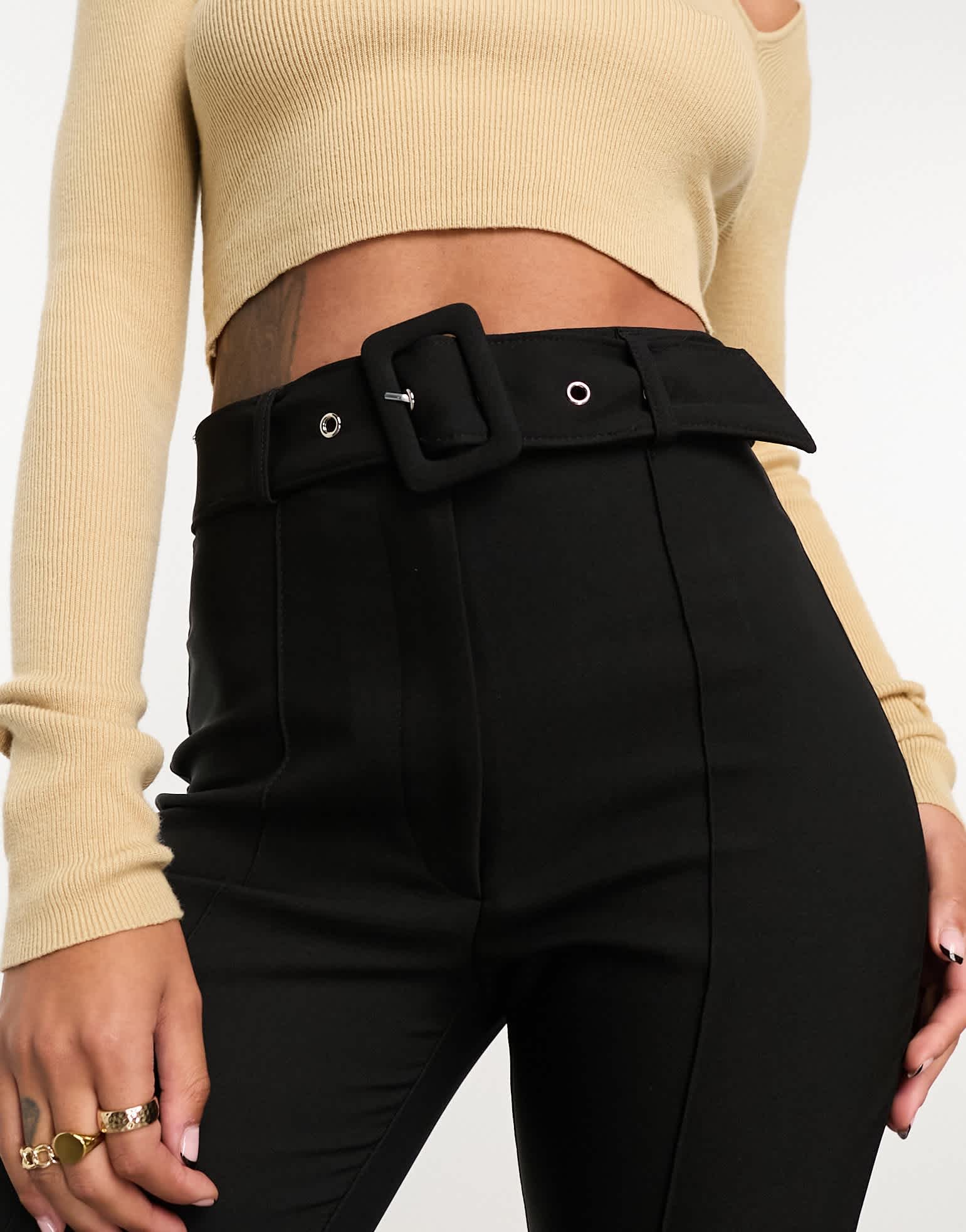 River Island belted peg trouser in black - ASOS Sample Sale EU Store