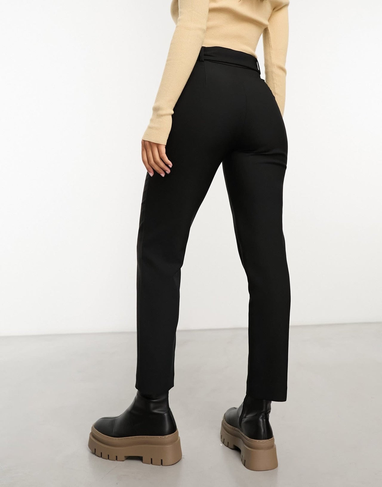 River Island belted peg trouser in black - ASOS Sample Sale EU Store