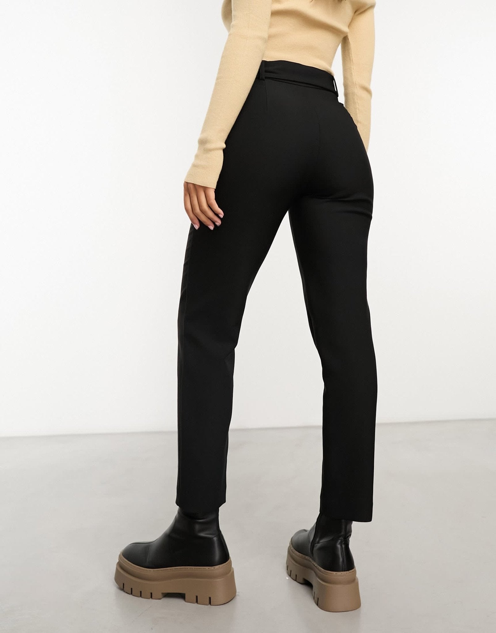 River Island belted peg trouser in black - ASOS Sample Sale EU Store