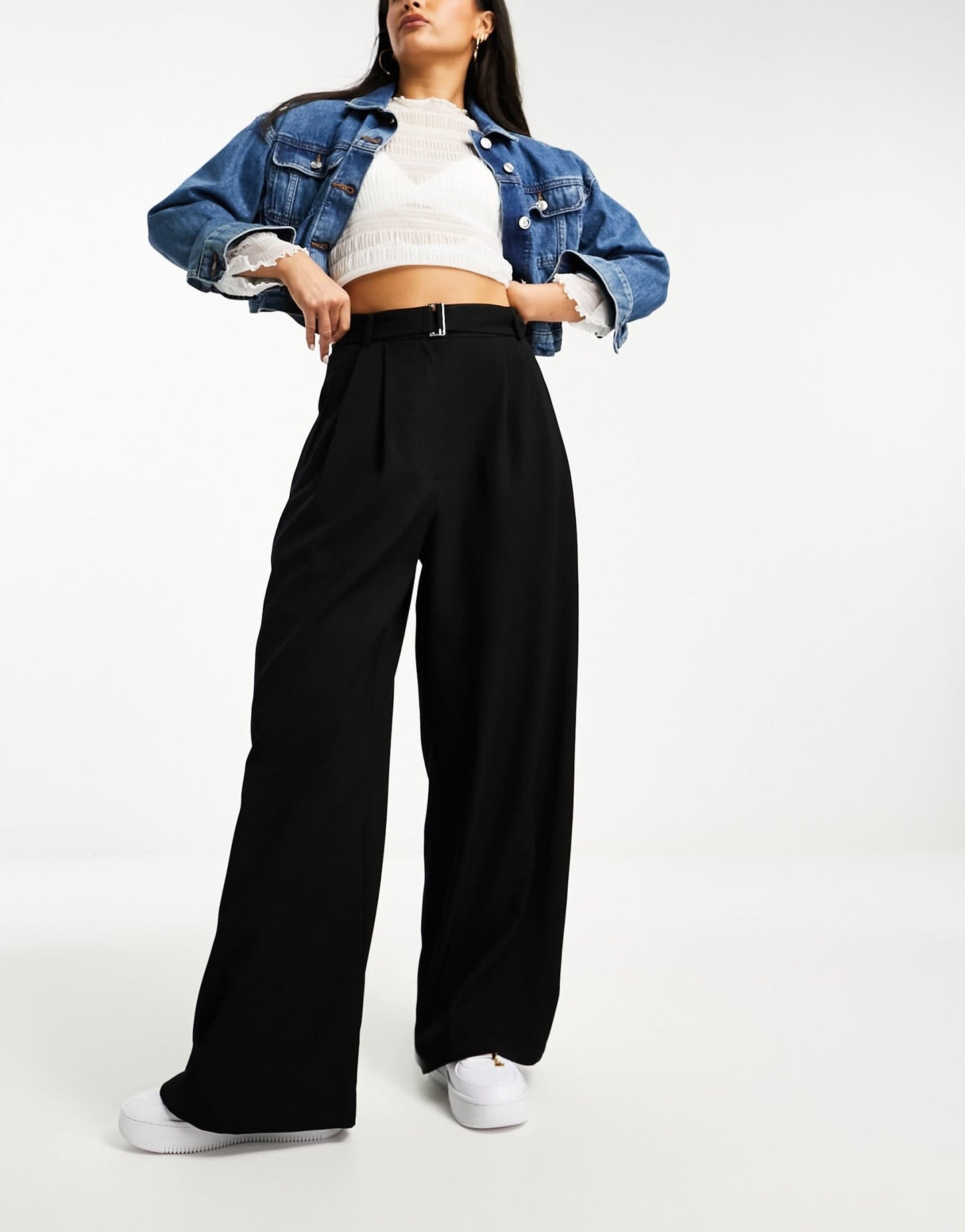 River Island belted wide leg trouser in black - ASOS Sample Sale EU Store