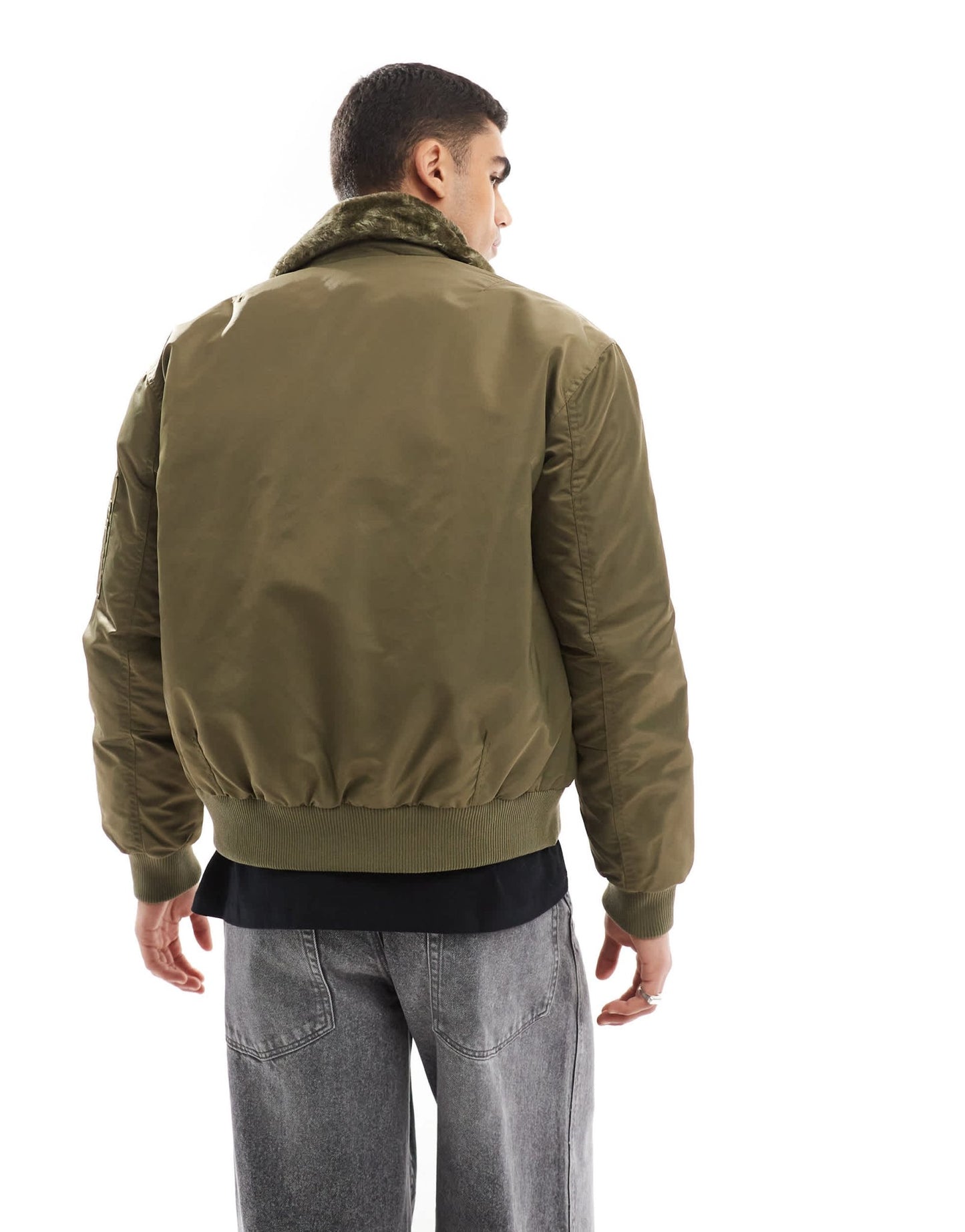 River Island borg collar bomber jacket in khaki - ASOS Sample Sale EU Store