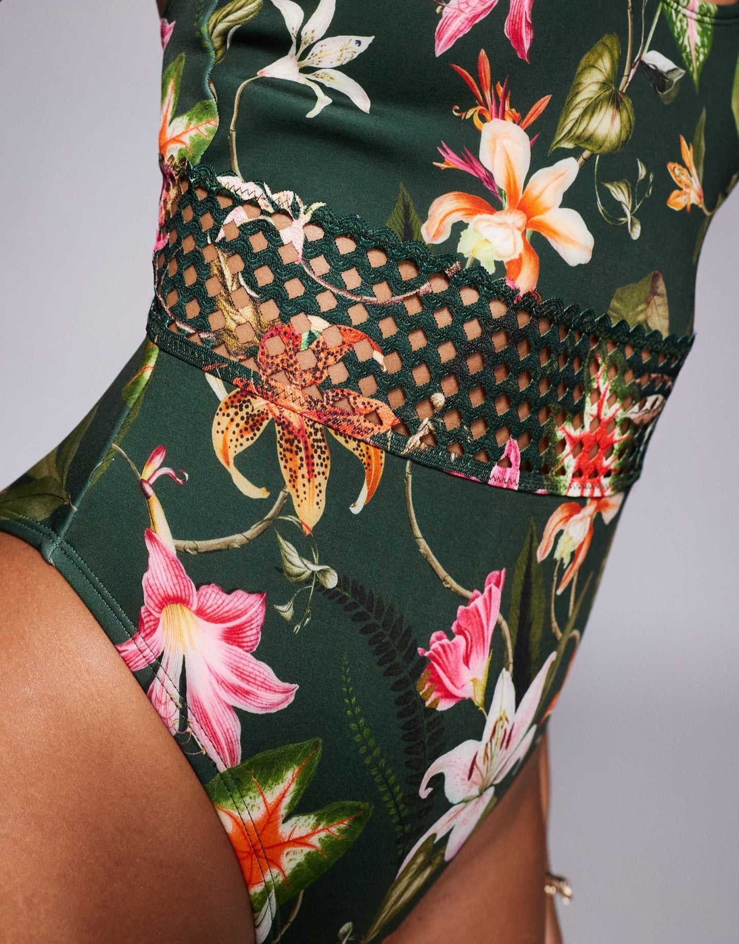 River Island botanical print swimsuit in dark green - ASOS Sample Sale EU Store