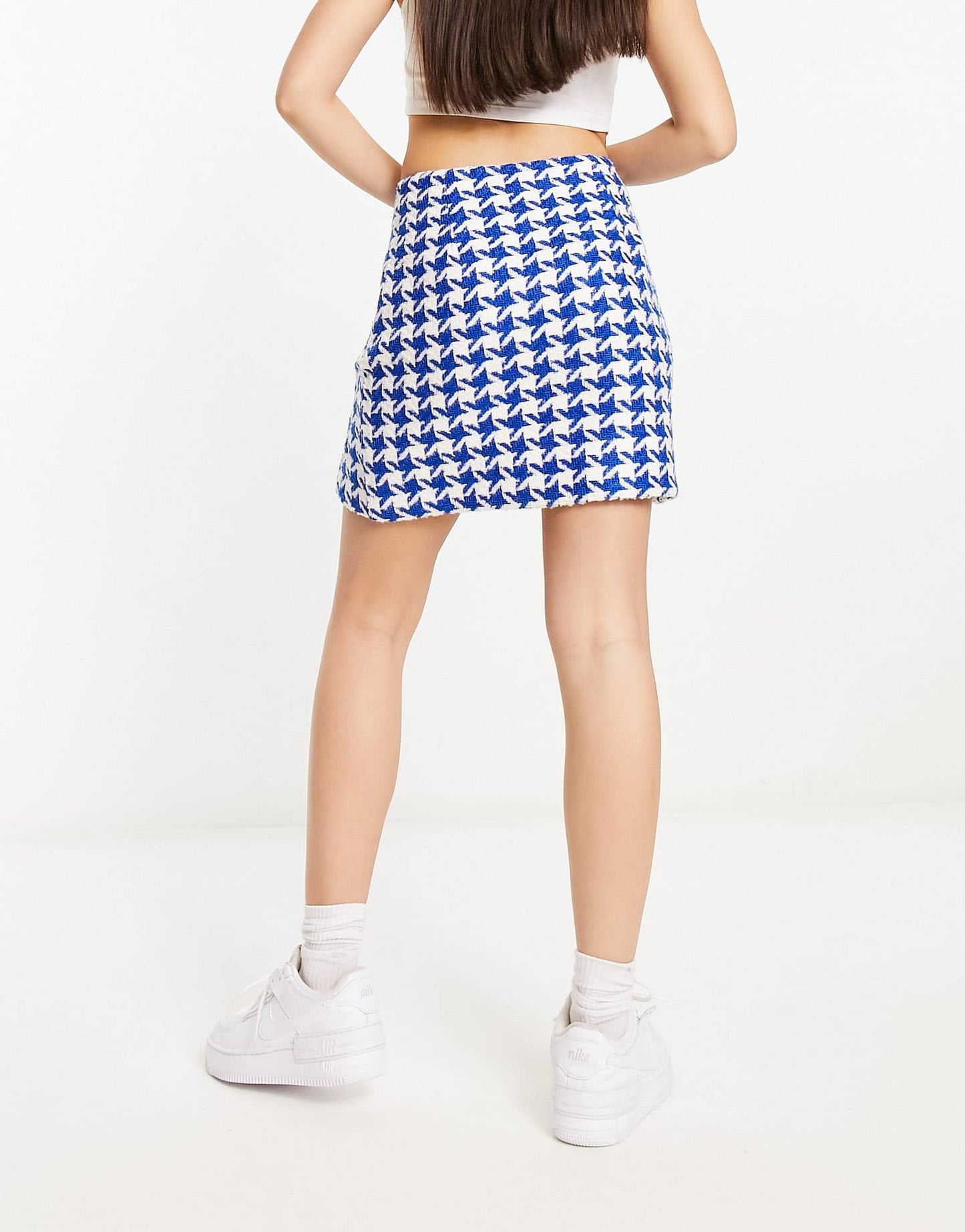 River Island boucle dogtooth print skirt co - ord in blue - ASOS Sample Sale EU Store