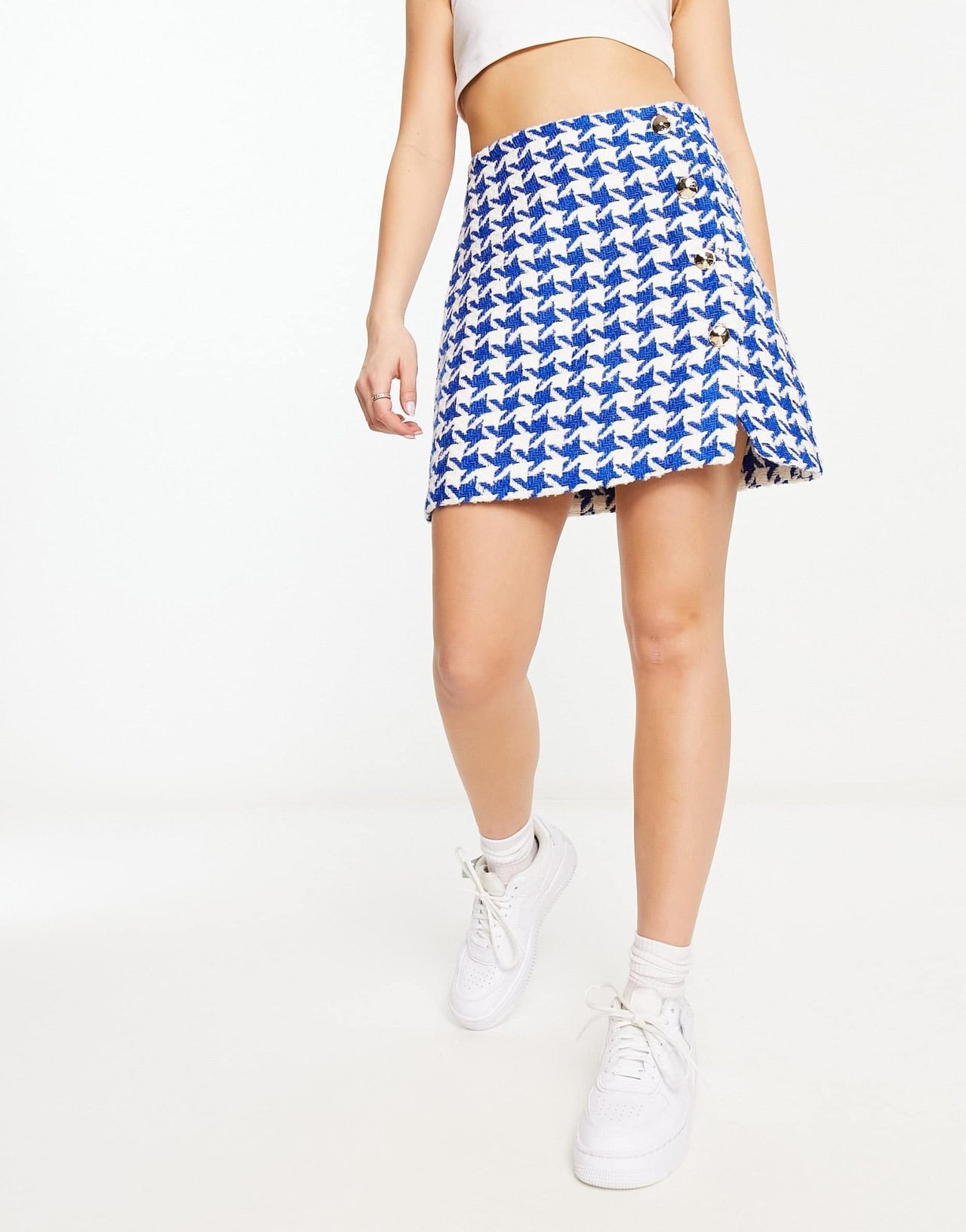 River Island boucle dogtooth print skirt co - ord in blue - ASOS Sample Sale EU Store