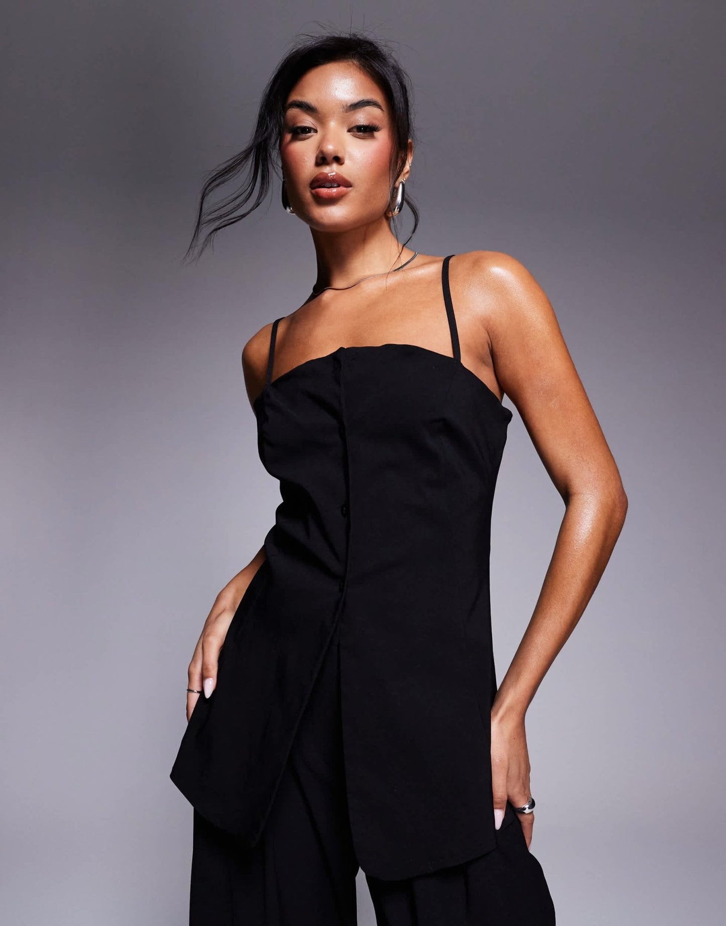 River Island button down cami top in black - ASOS Sample Sale EU Store