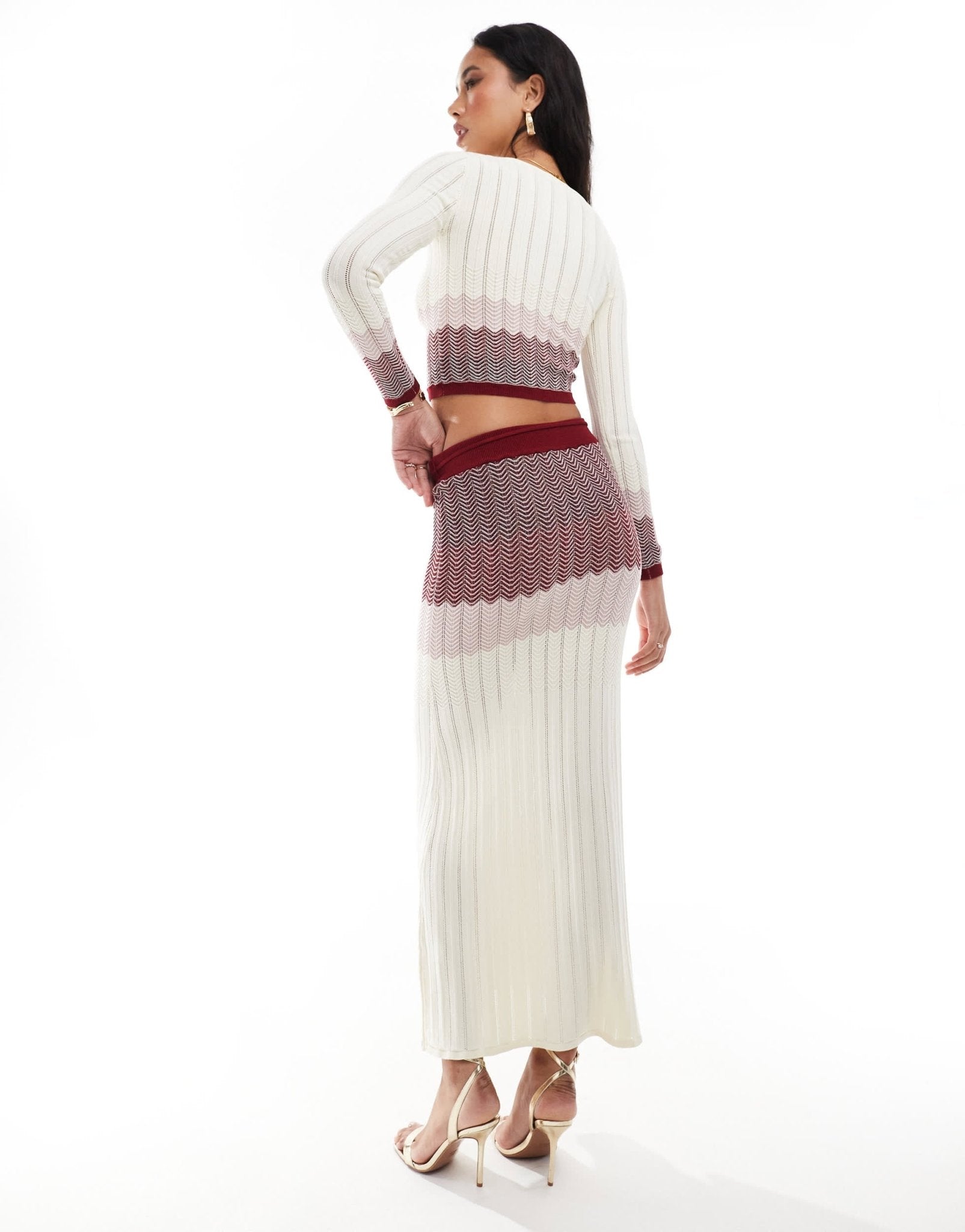 River Island chevron knit skirt co - ord in dark red - ASOS Sample Sale EU Store