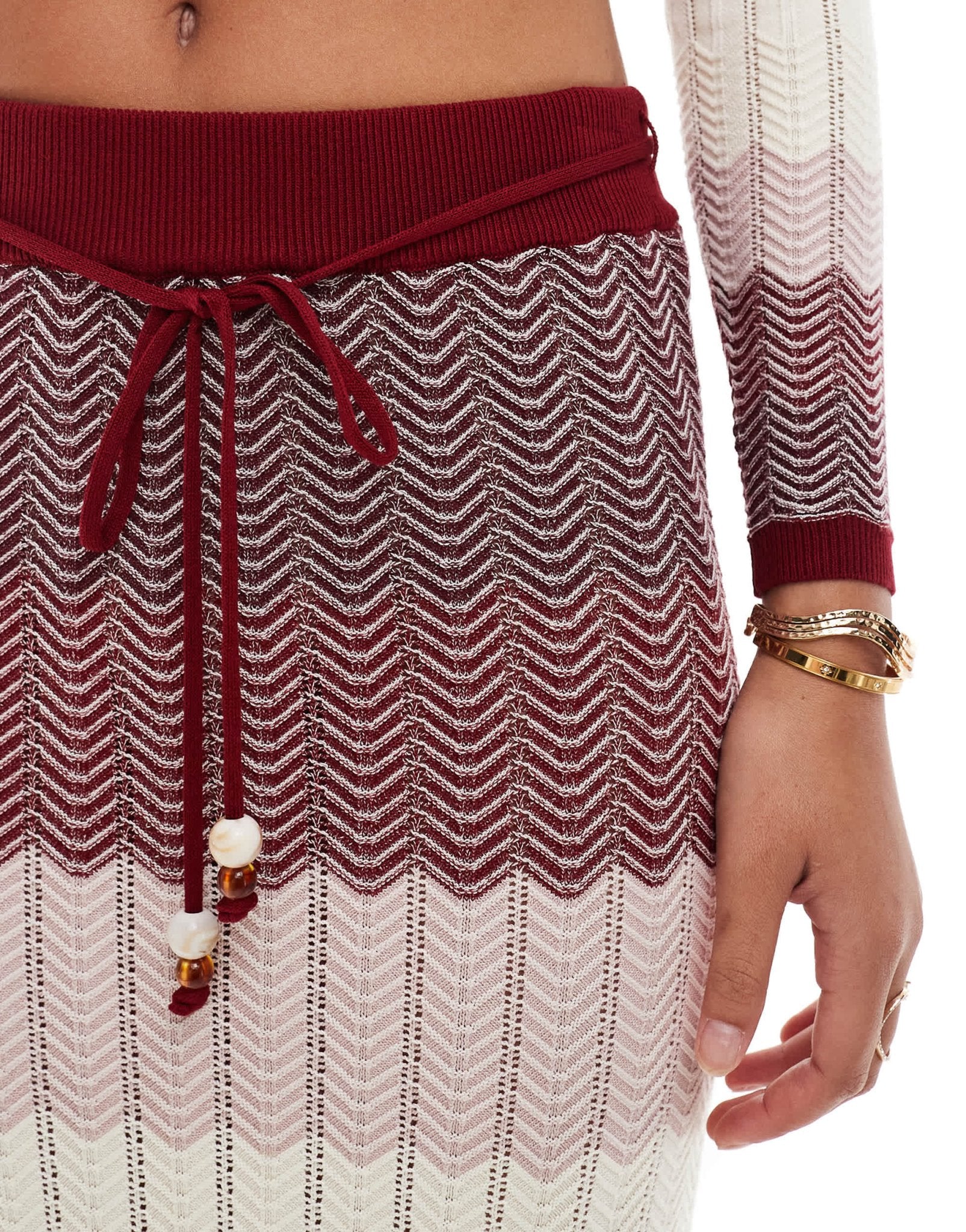 River Island chevron knit skirt co - ord in dark red - ASOS Sample Sale EU Store