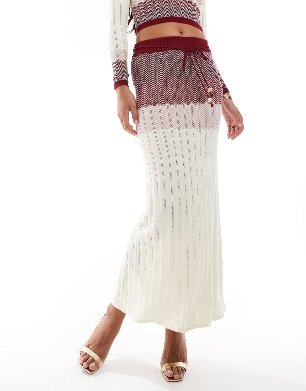 River Island chevron knit skirt co - ord in dark red - ASOS Sample Sale EU Store
