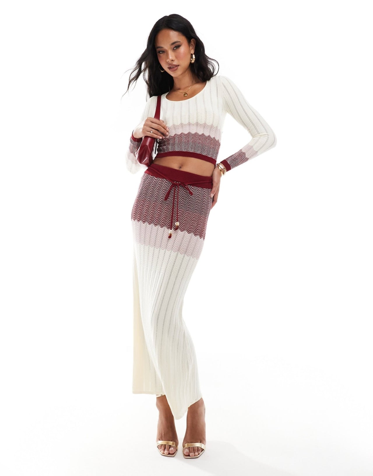 River Island chevron knit skirt co - ord in dark red - ASOS Sample Sale EU Store