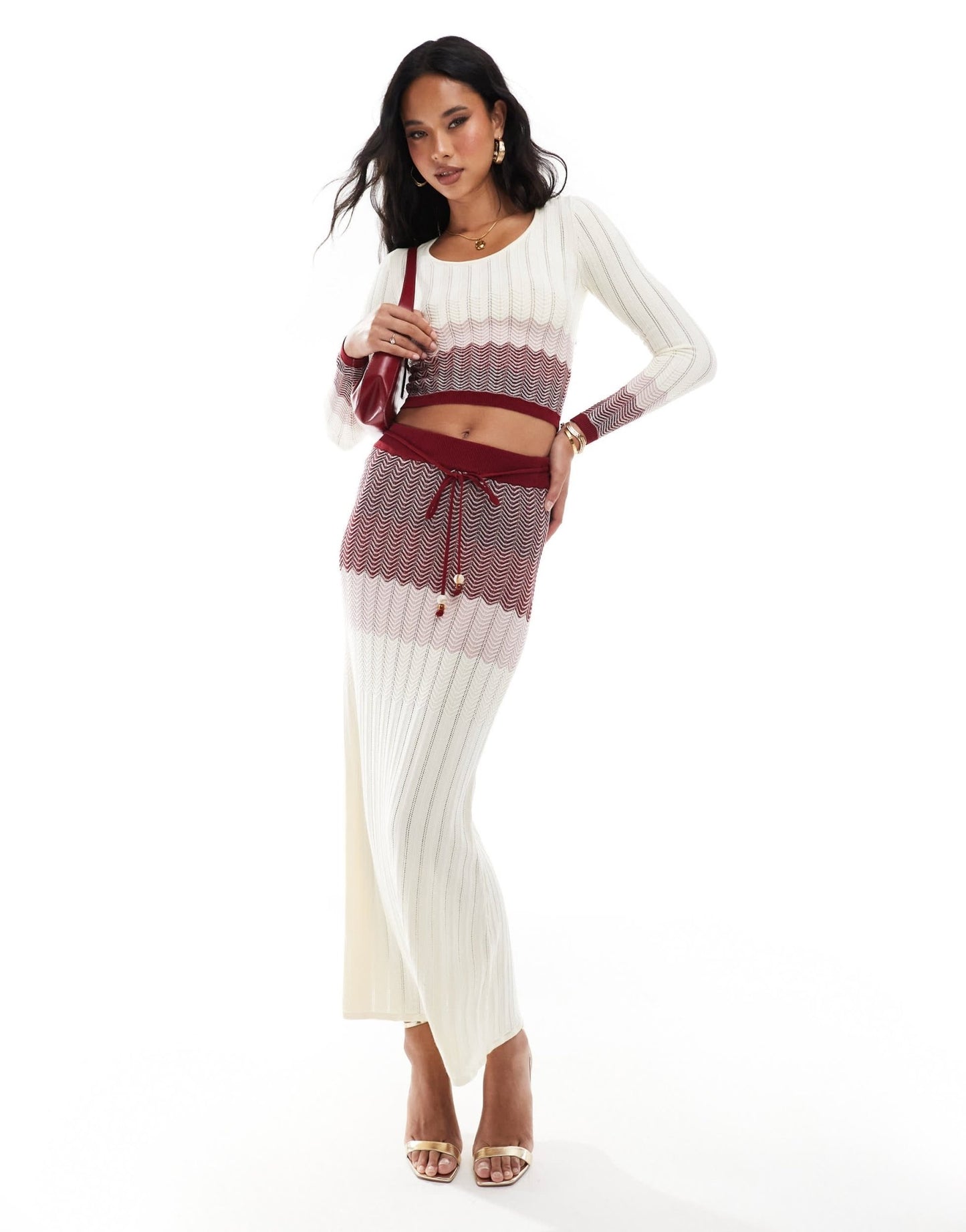 River Island chevron knit skirt co - ord in dark red - ASOS Sample Sale EU Store