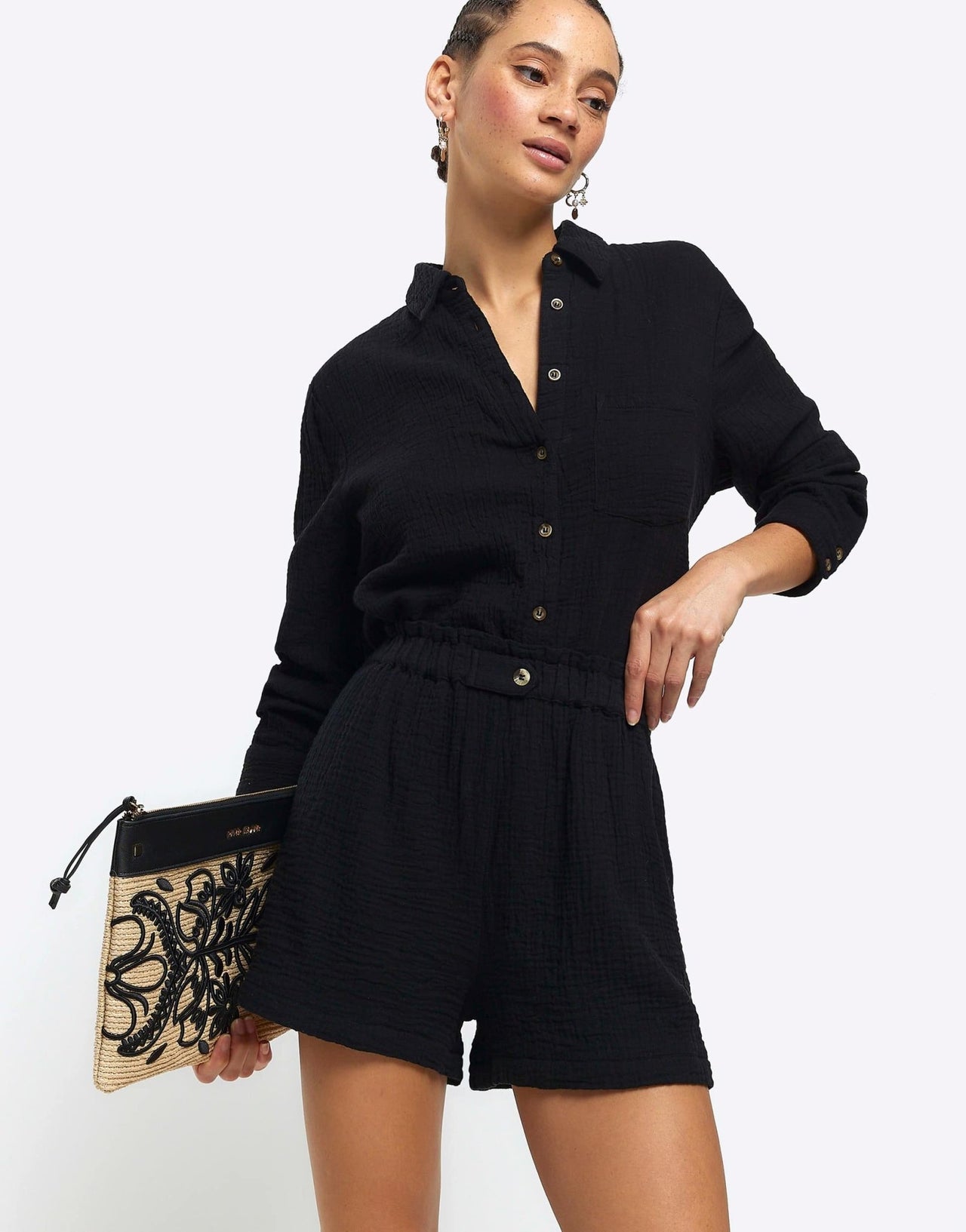 River Island co - ord linen short in black - ASOS Sample Sale EU Store