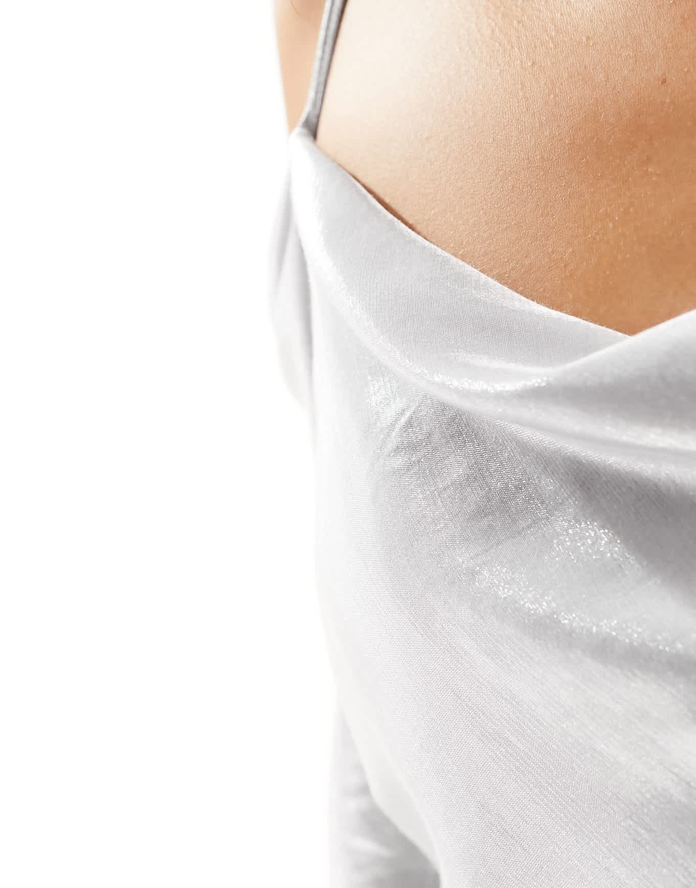 River Island cold shoulder satin top in silver - ASOS Sample Sale EU Store