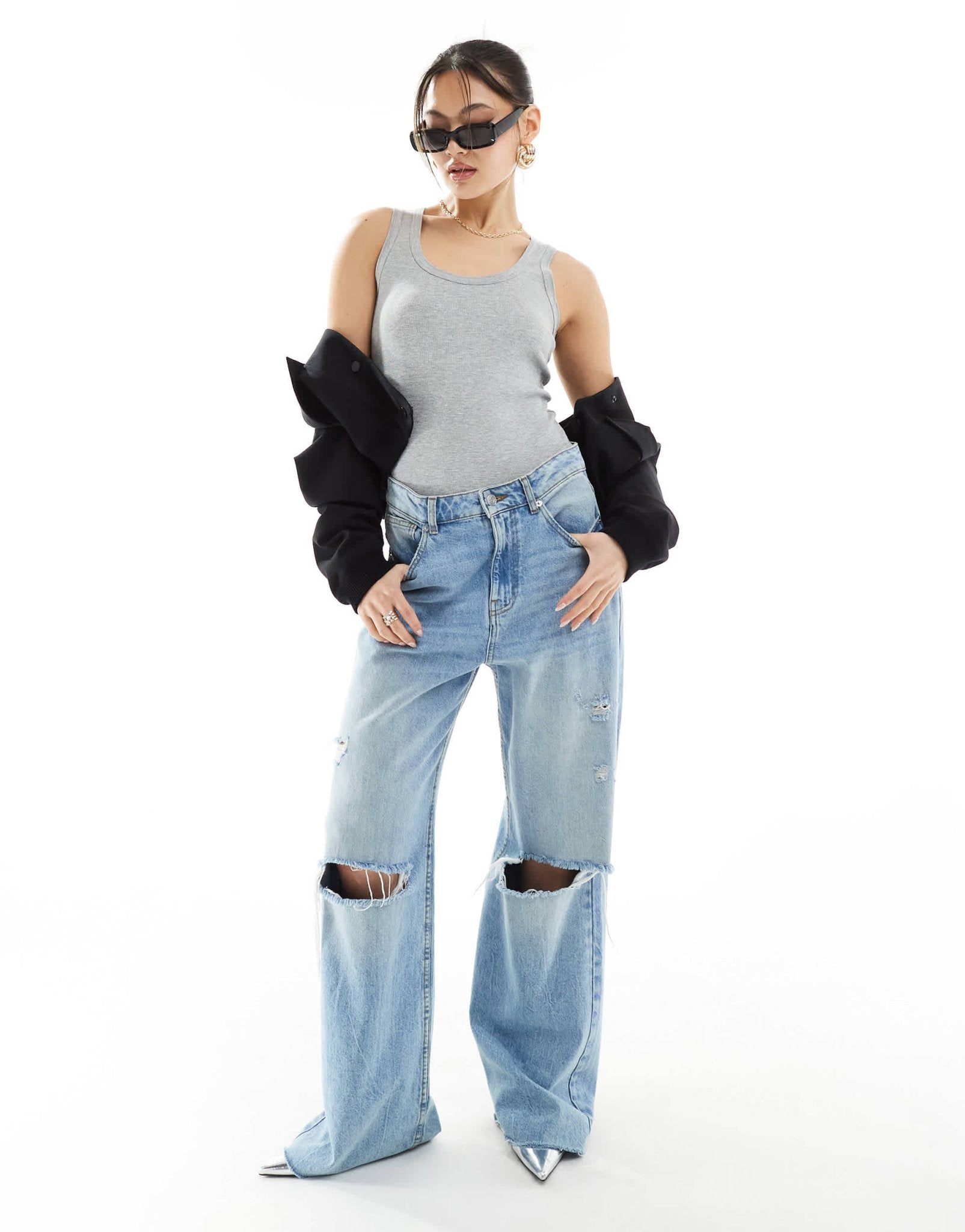 River Island contrast scoop neck vest in light grey - ASOS Sample Sale EU Store
