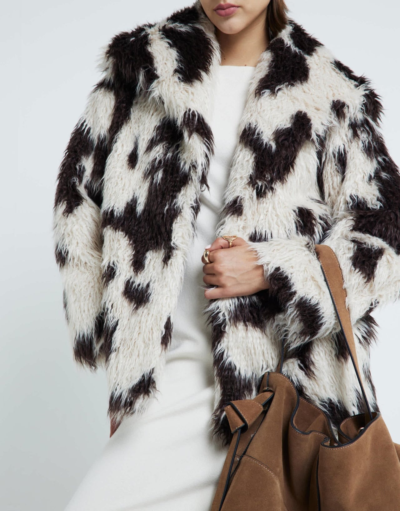 River Island cow print faux fur coat in cream - ASOS Sample Sale EU Store