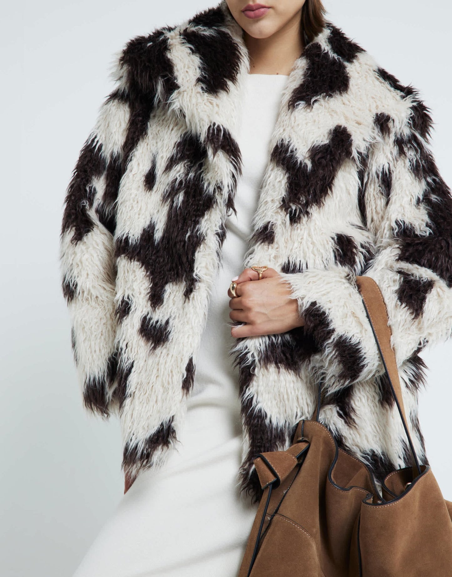 River Island cow print faux fur coat in cream - ASOS Sample Sale EU Store
