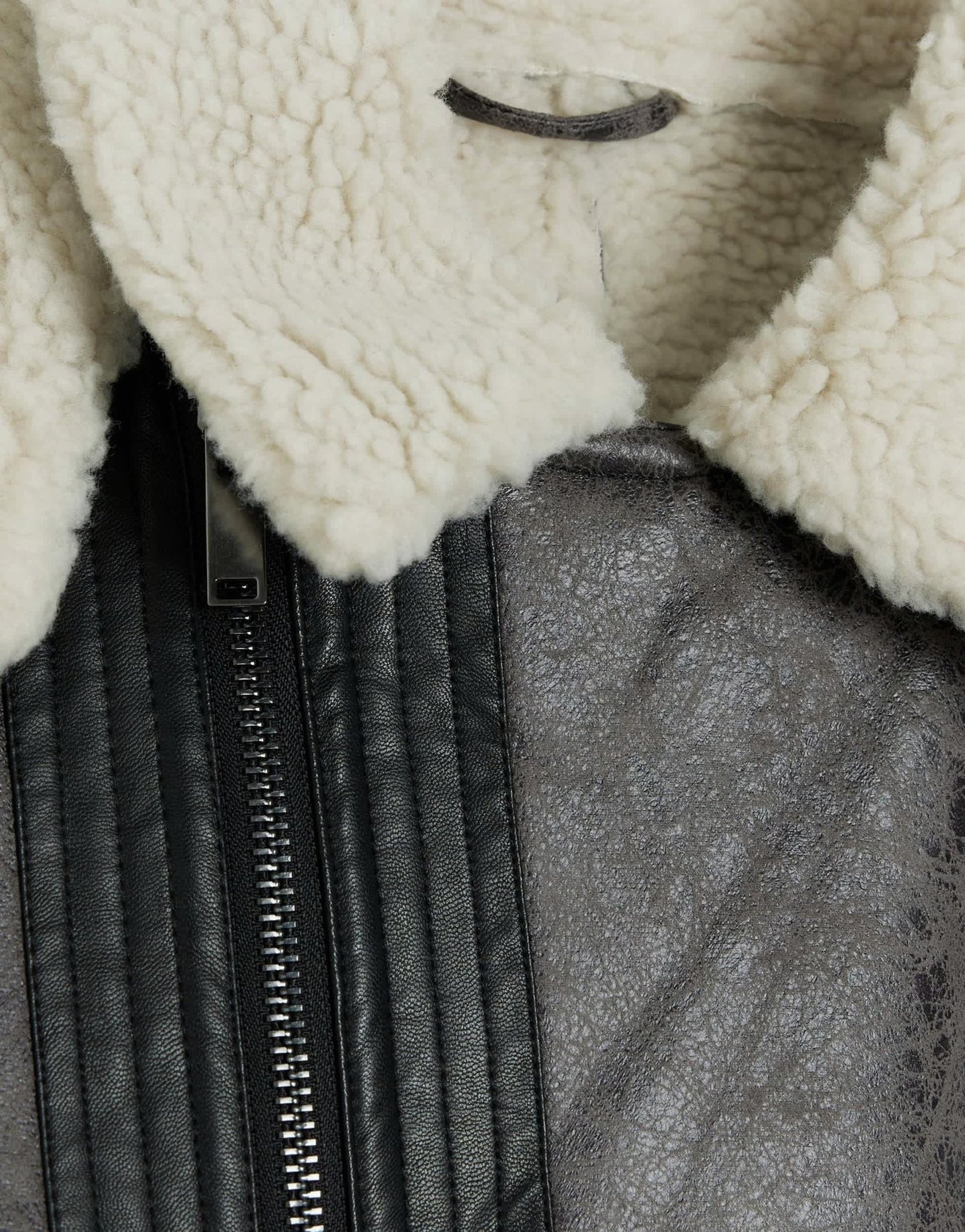 River Island crackle faux shearling aviator jacket in grey - ASOS Sample Sale EU Store